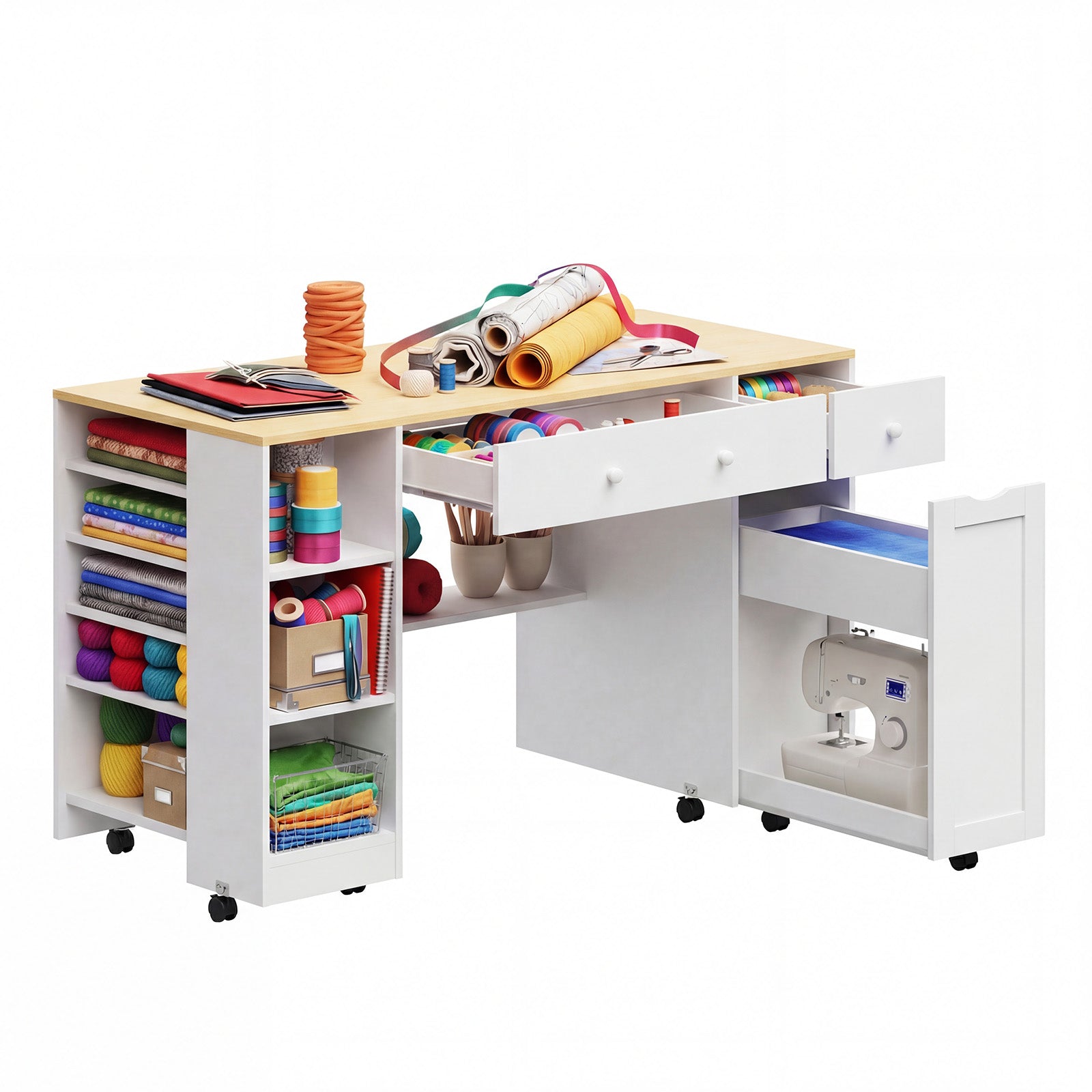 Advwin Rolling Craft Table w/ Adjustable Shelves