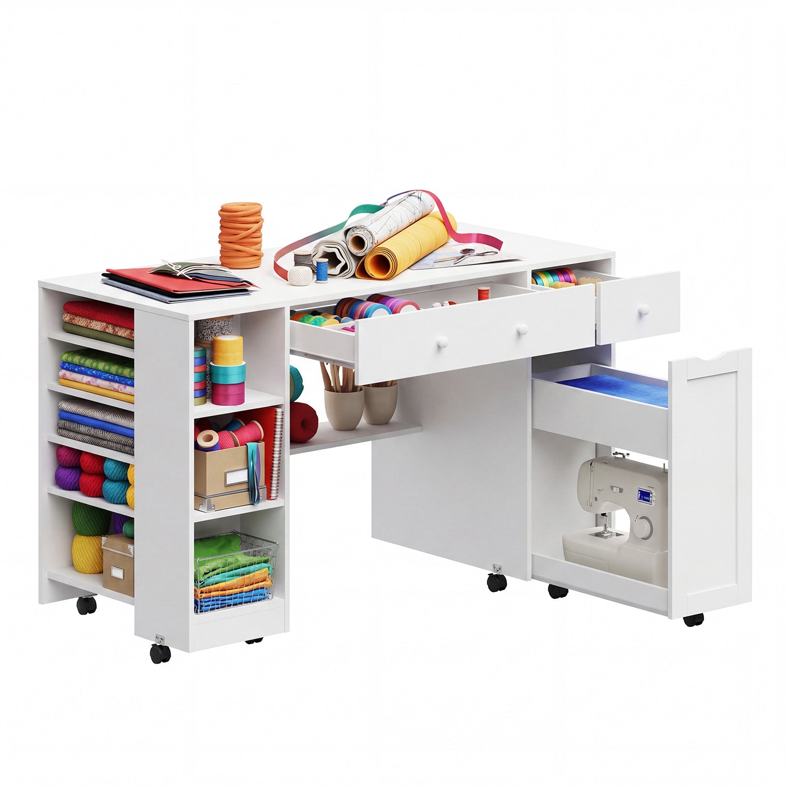 Advwin Rolling Craft Table w/ Adjustable Shelves