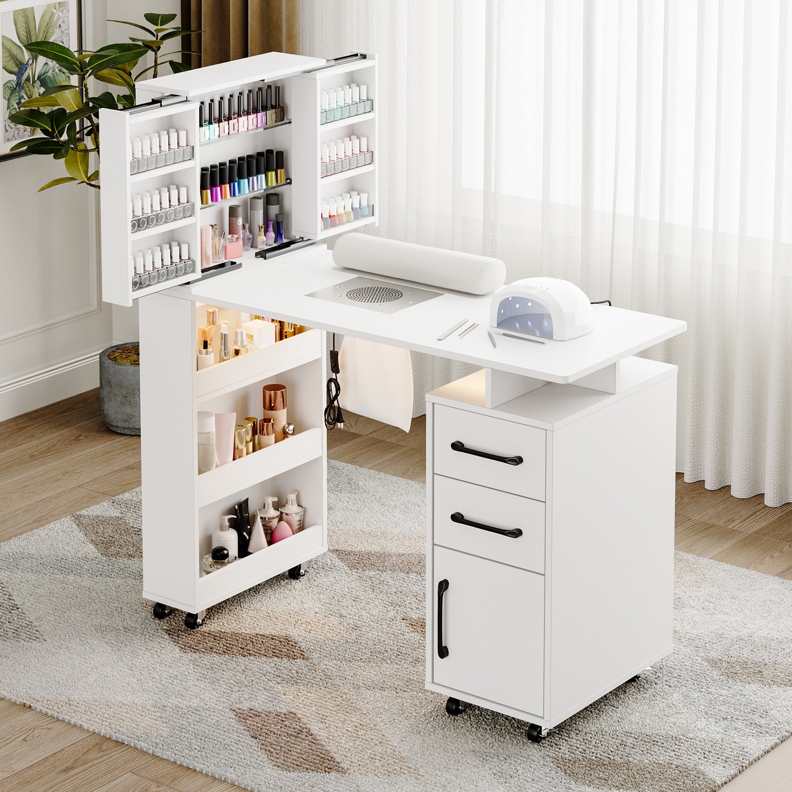 Advwin Manicure Table with Extendable Polish Cabinet