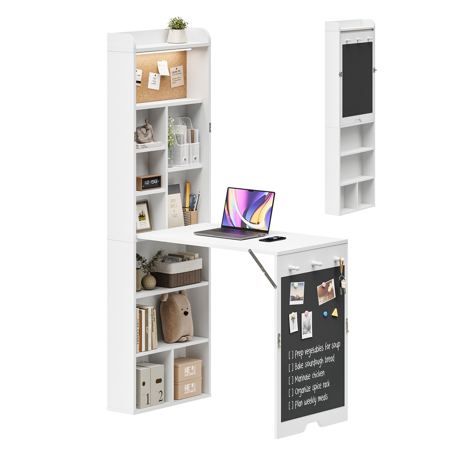 Advwin Wall Mounted Foldable Desk w/ LED & Corkboard