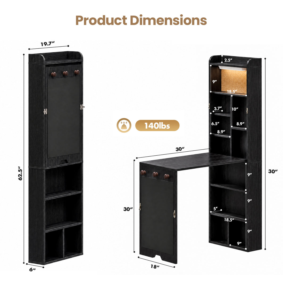 Advwin Wall Mounted Foldable Desk w/ LED & Corkboard