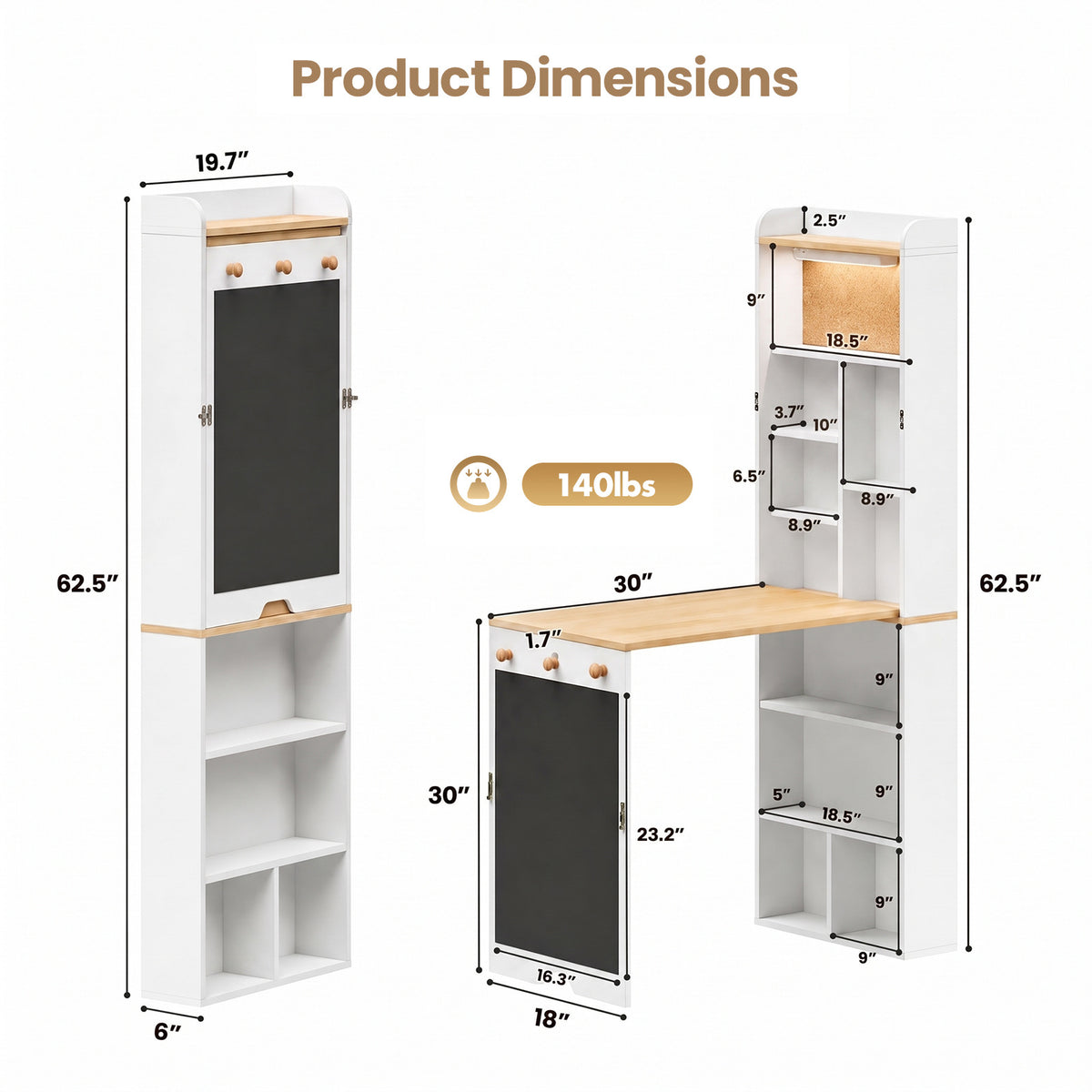 Advwin Wall Mounted Foldable Desk w/ LED & Corkboard
