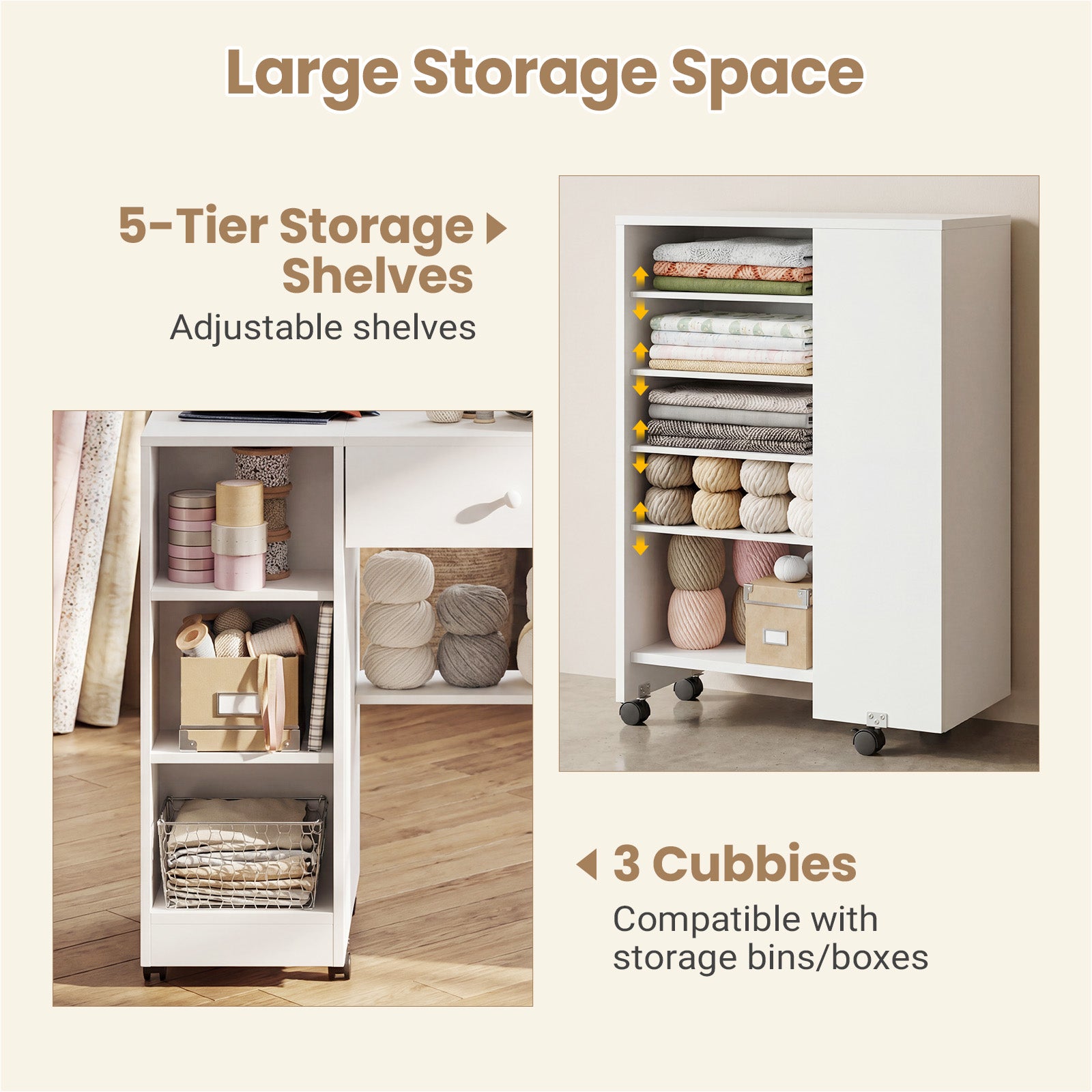 Advwin Rolling Craft Table w/ Adjustable Shelves