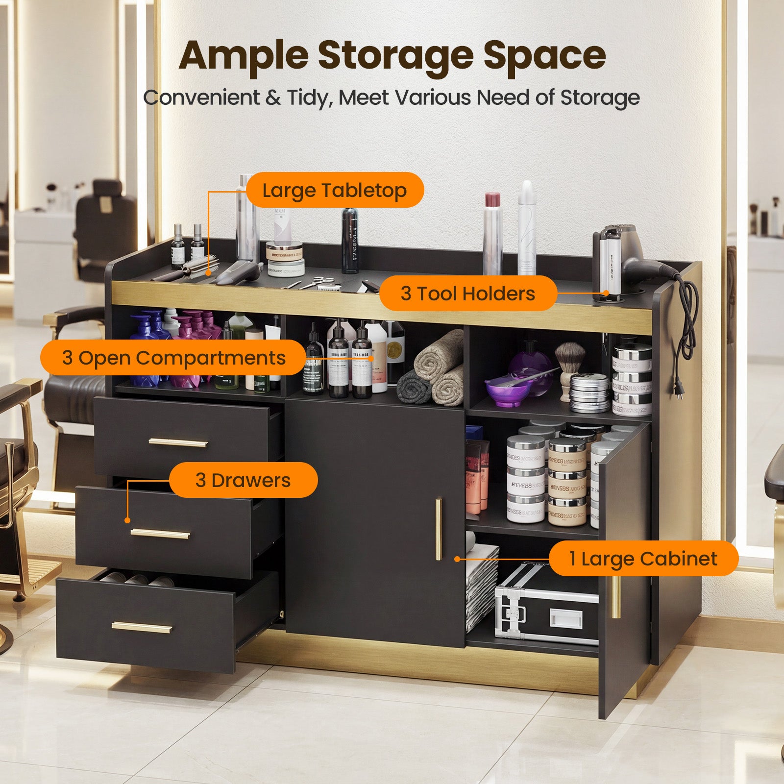 Advwin Professional Barber Storage Cabinet w/ 3 Drawers