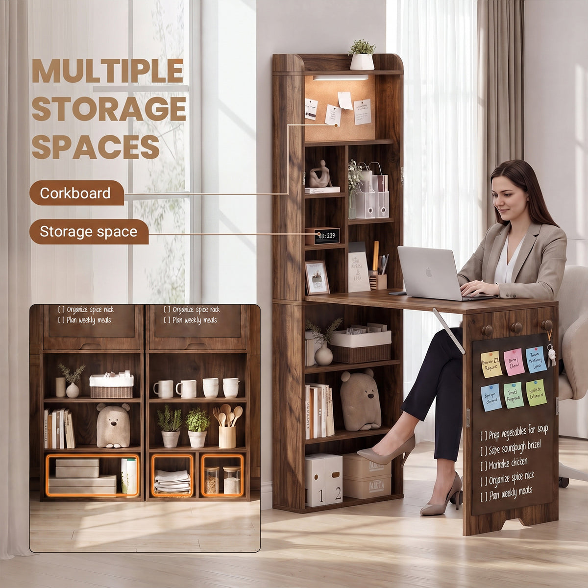 Advwin Wall Mounted Foldable Desk w/ LED & Corkboard