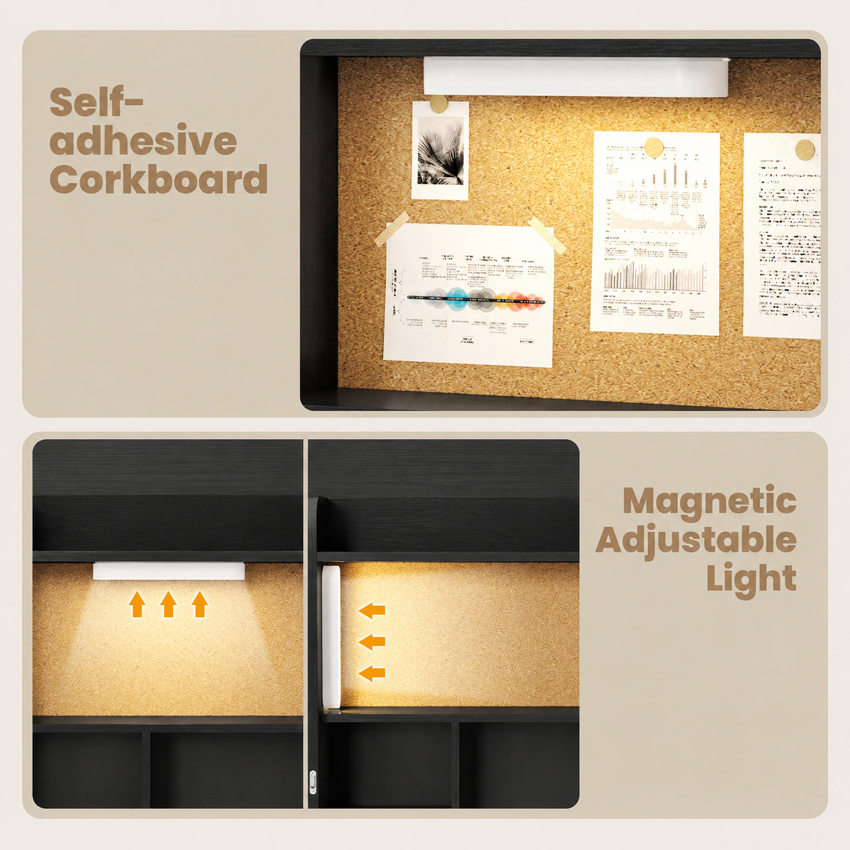 Advwin Wall Mounted Foldable Desk w/ LED & Corkboard