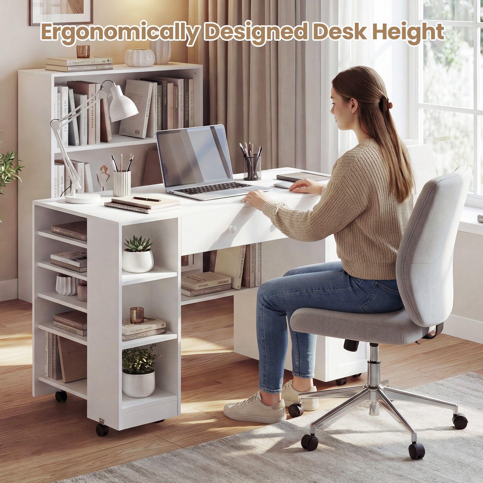 Advwin Rolling Craft Table w/ Adjustable Shelves