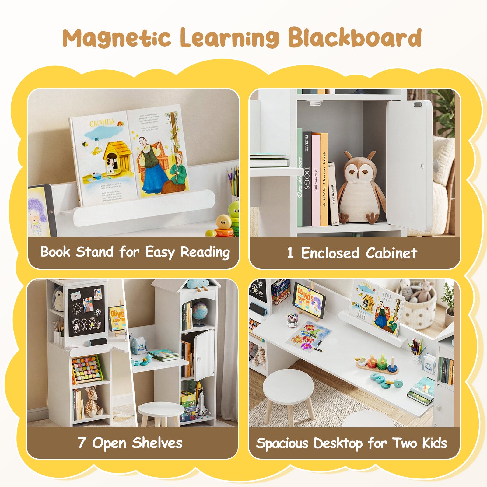 Advwin House-Shaped Kids Desk with Blackboard