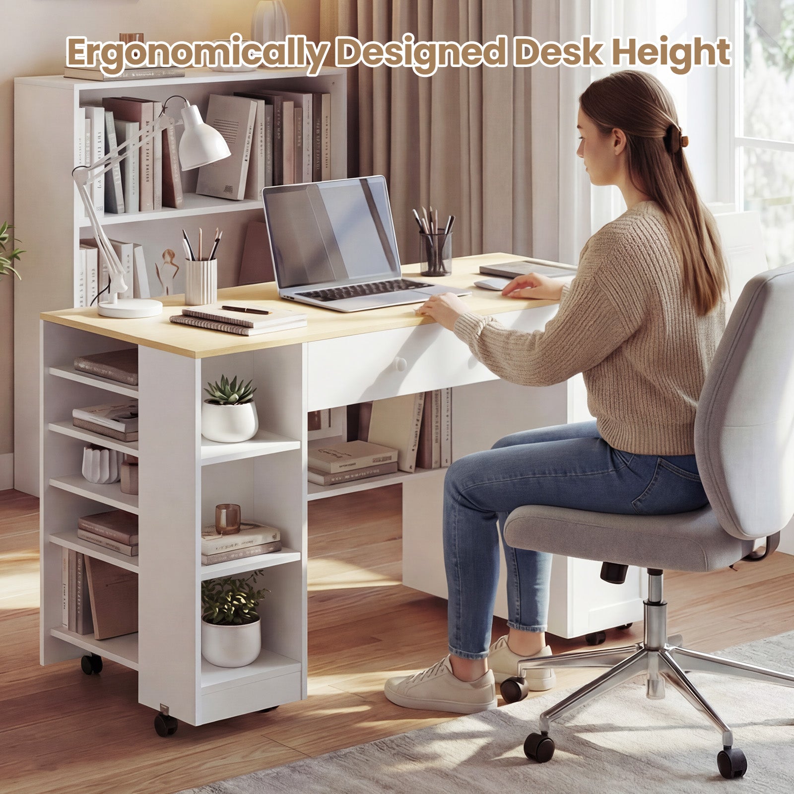 Advwin Rolling Craft Table w/ Adjustable Shelves