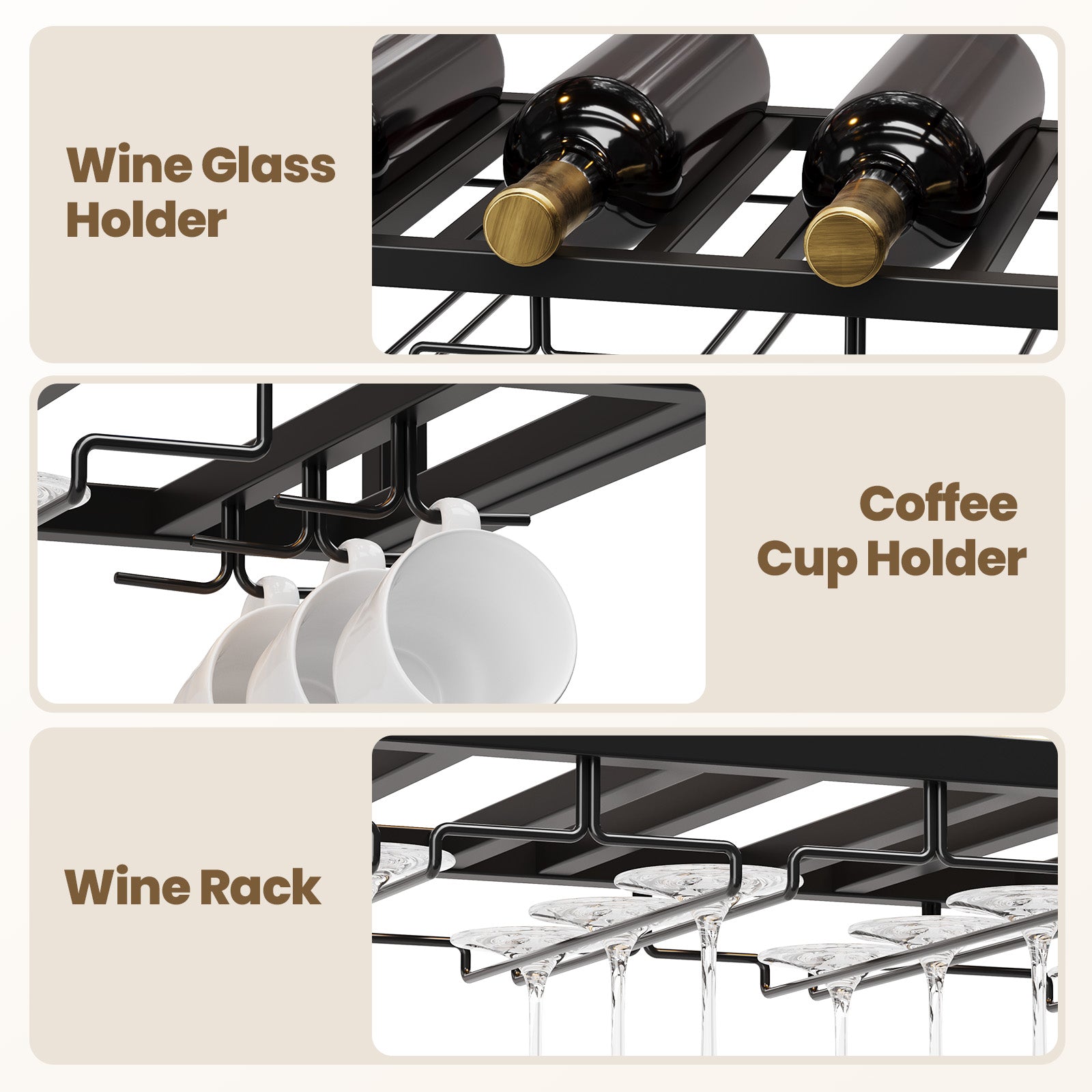 Advwin 55" Industrial Ceiling Wine Glass Rack with LED