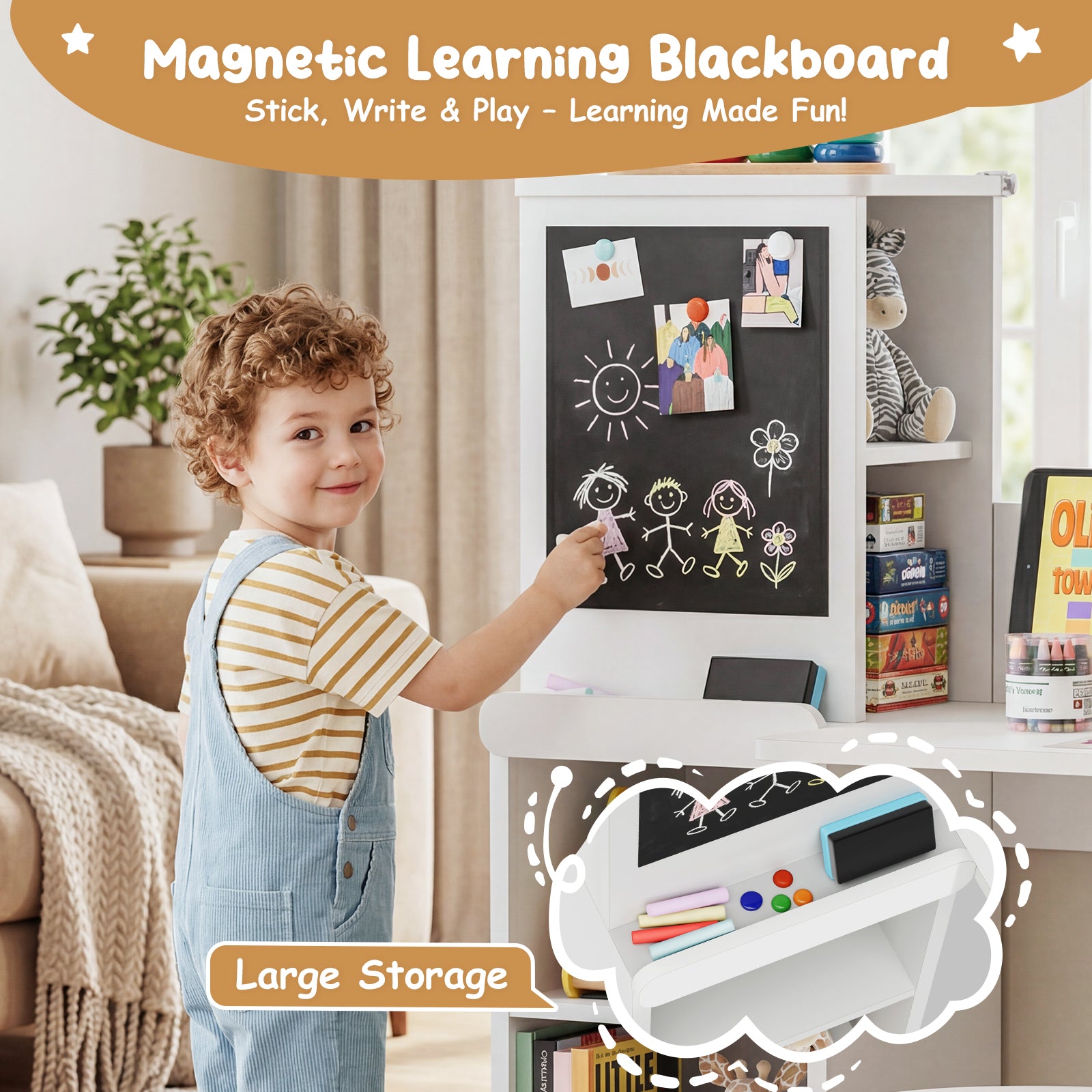 Advwin House-Shaped Kids Desk with Blackboard