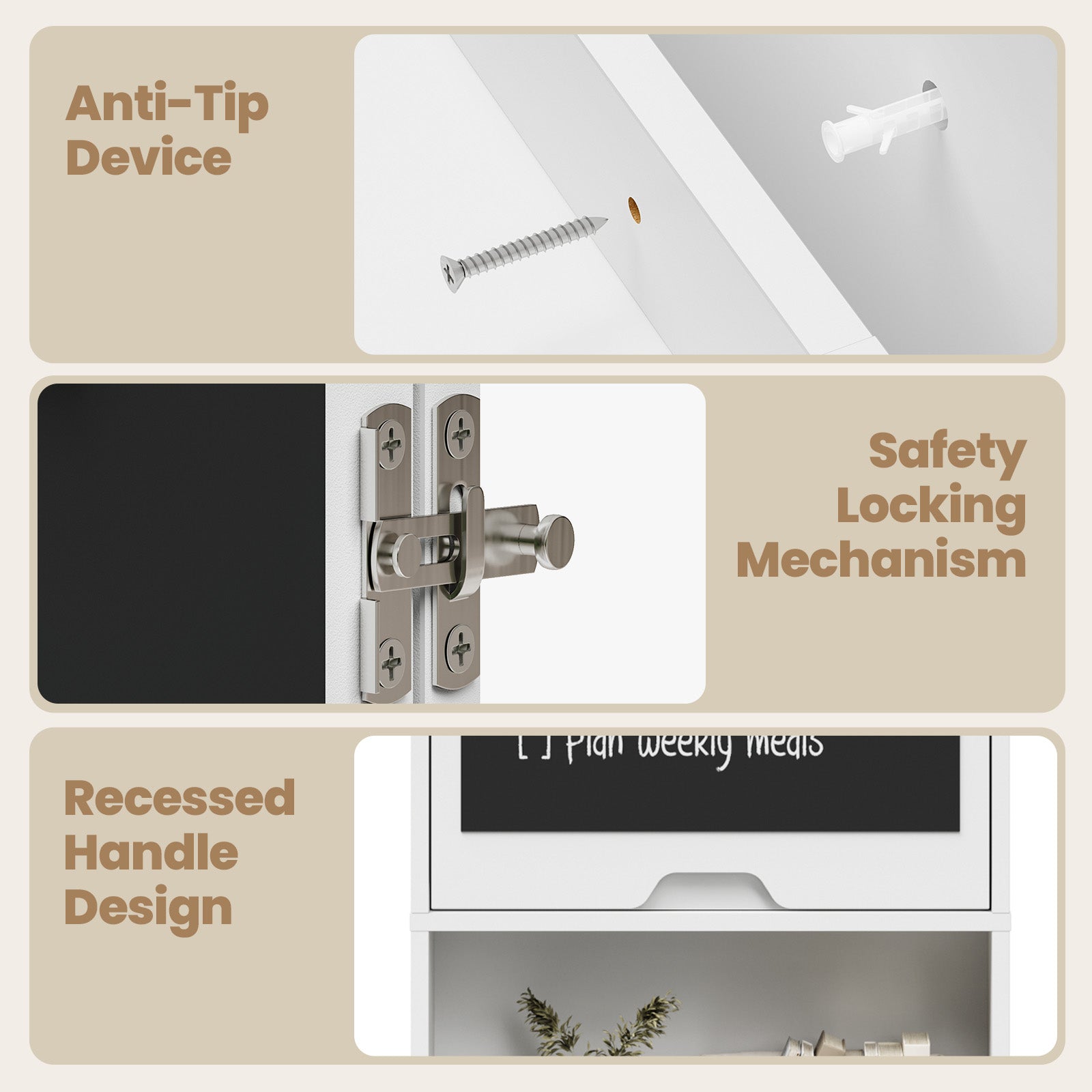 Diagram of a safety lock mechanism with text labels on a beige background