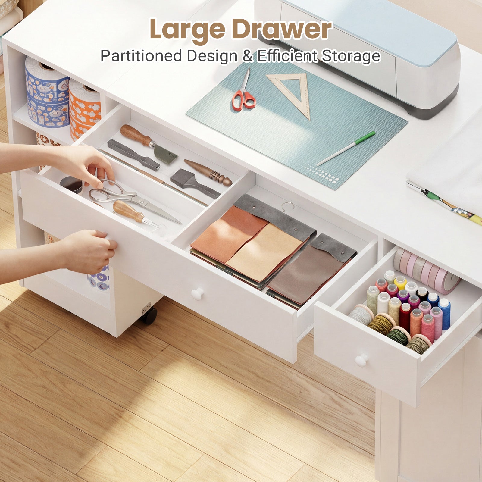 Advwin Rolling Craft Table w/ Adjustable Shelves