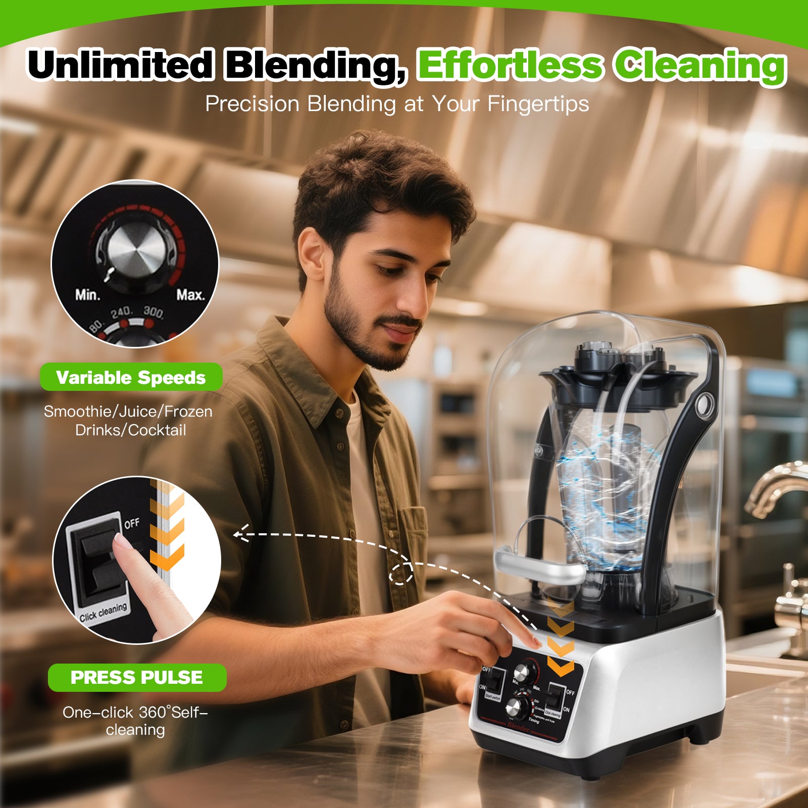 Advwin Commercial Blender with Soundproof Shield