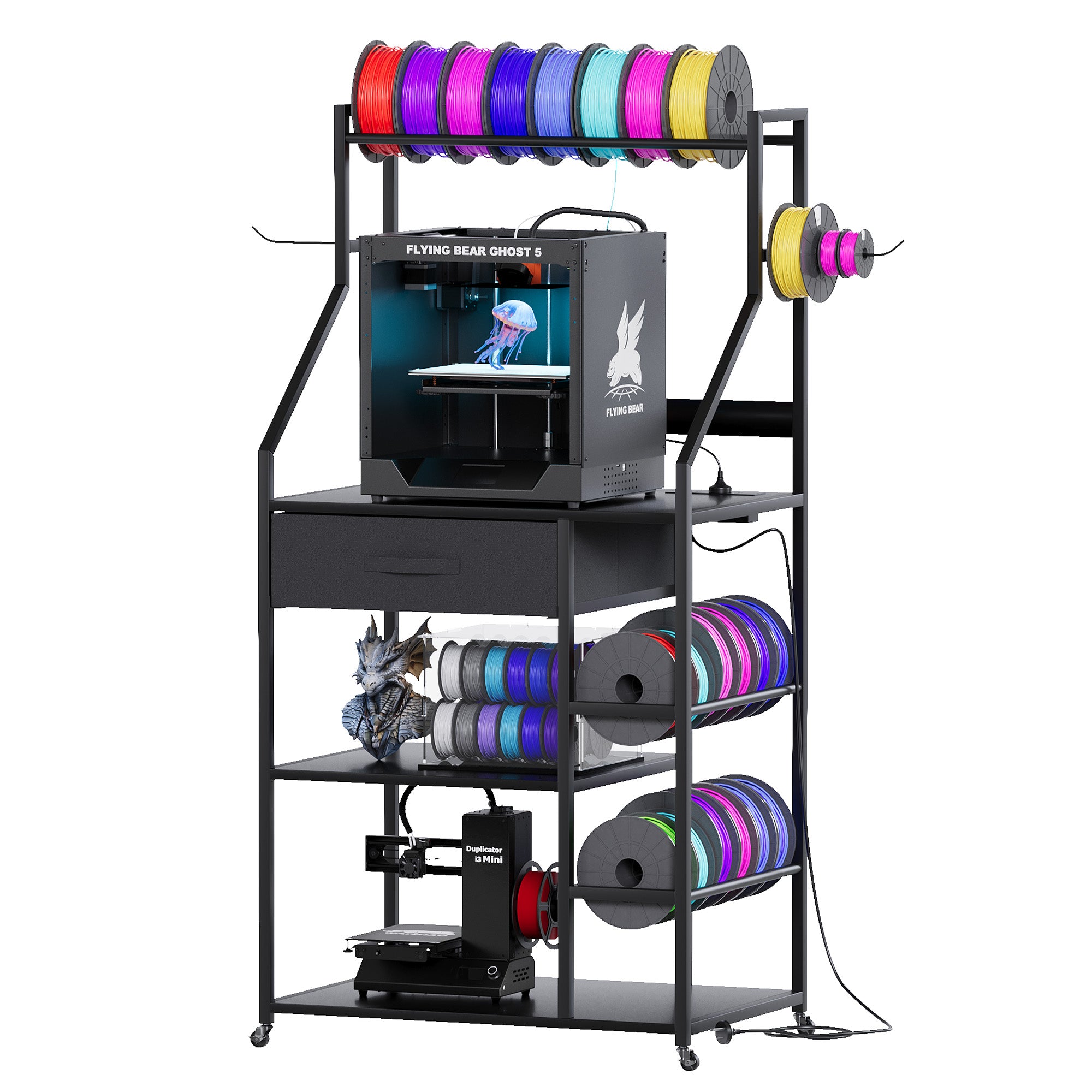 Advwin 4-Tier 3D Printer Stand w/ Drawer & Outlet