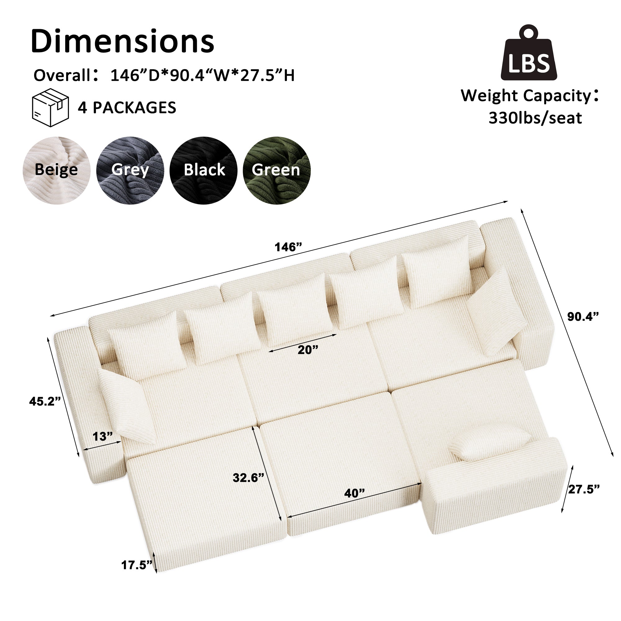 Advwin Boneless Cloud Modern Oversized Modular Sectional Sofa