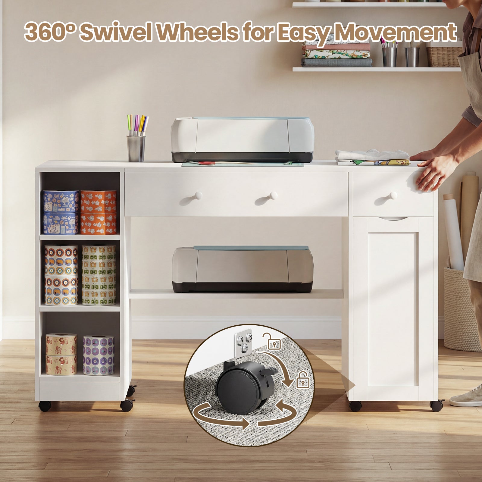 Advwin Rolling Craft Table w/ Adjustable Shelves