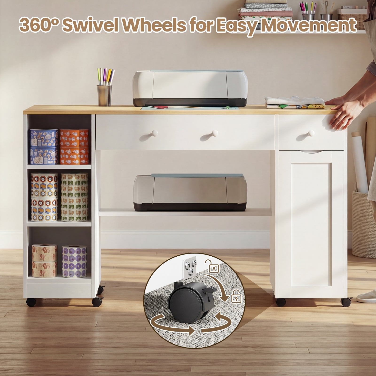 Advwin Rolling Craft Table w/ Adjustable Shelves