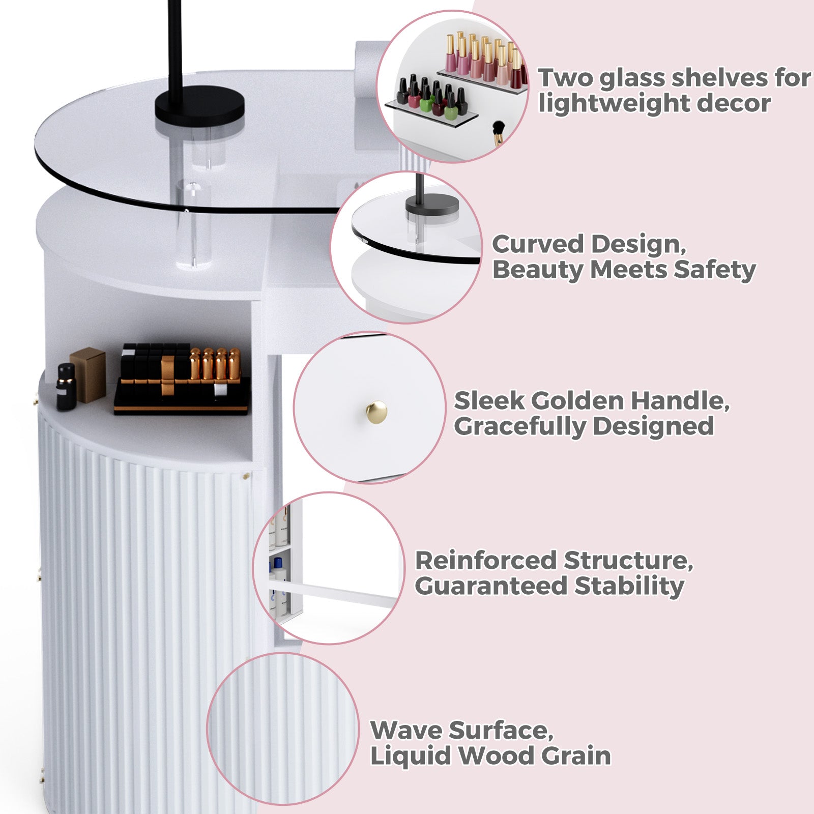 Advwin Nail Table with Tempered Glass Top