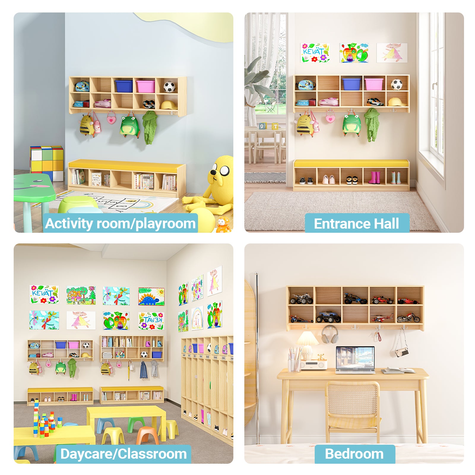 Advwin 10-Section Wall Cubbies w/Hooks & Bench