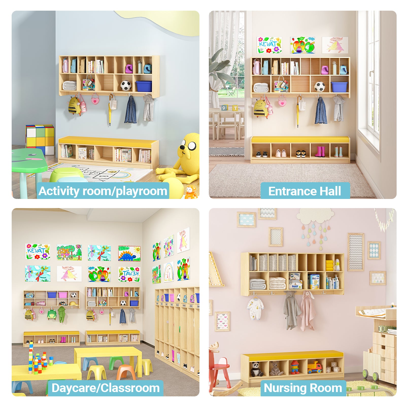 Advwin Wall-Mounted Diaper Storage w/Bench