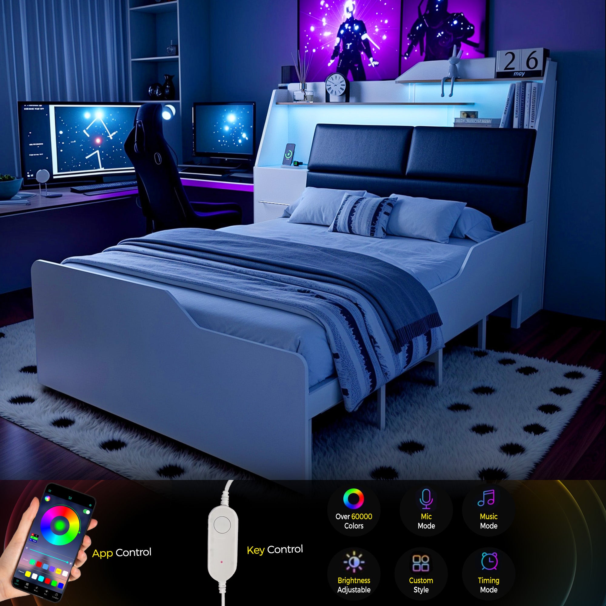 Advwin Platform Bed Frame with Foldable Desk