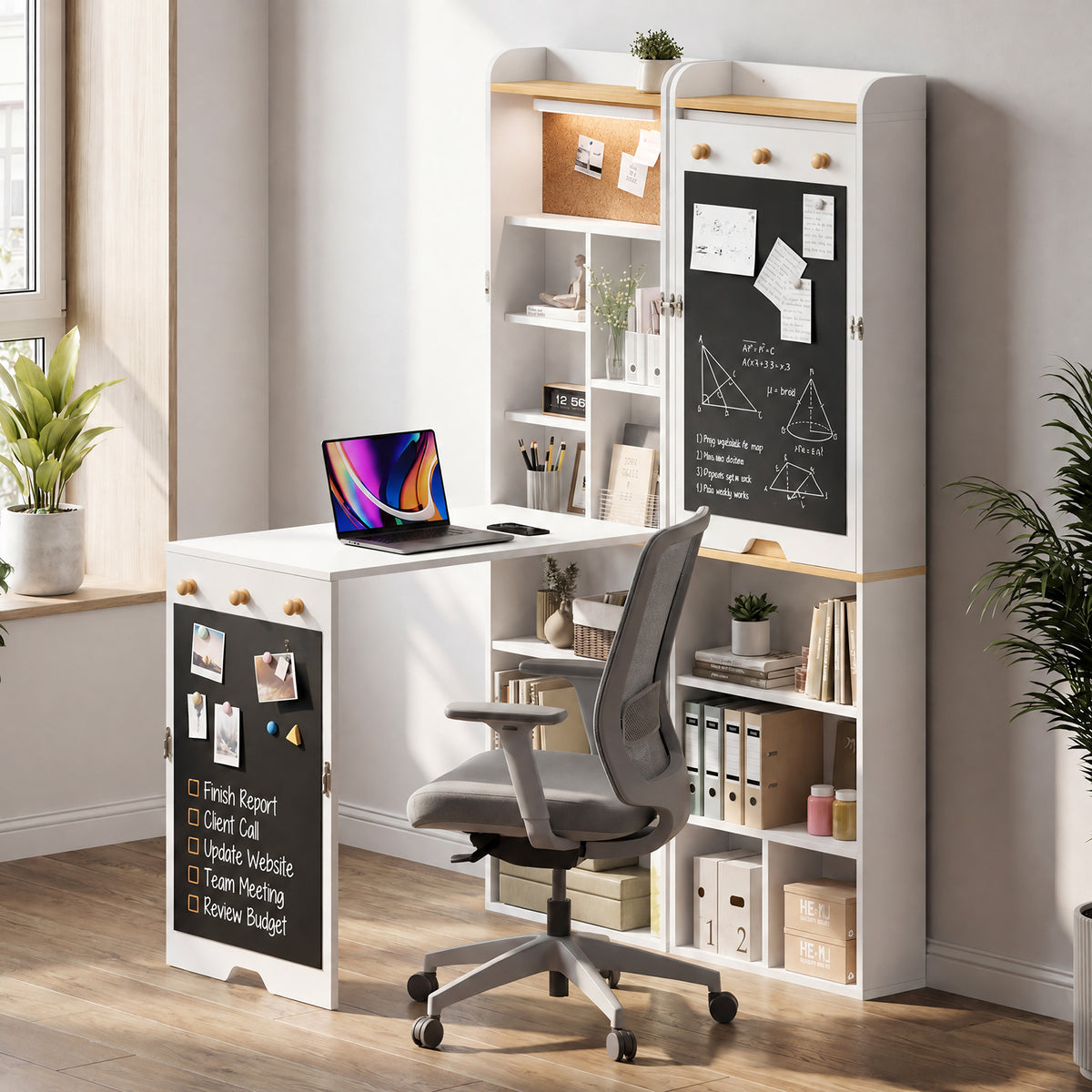 Advwin Wall Mounted Foldable Desk w/ LED & Corkboard