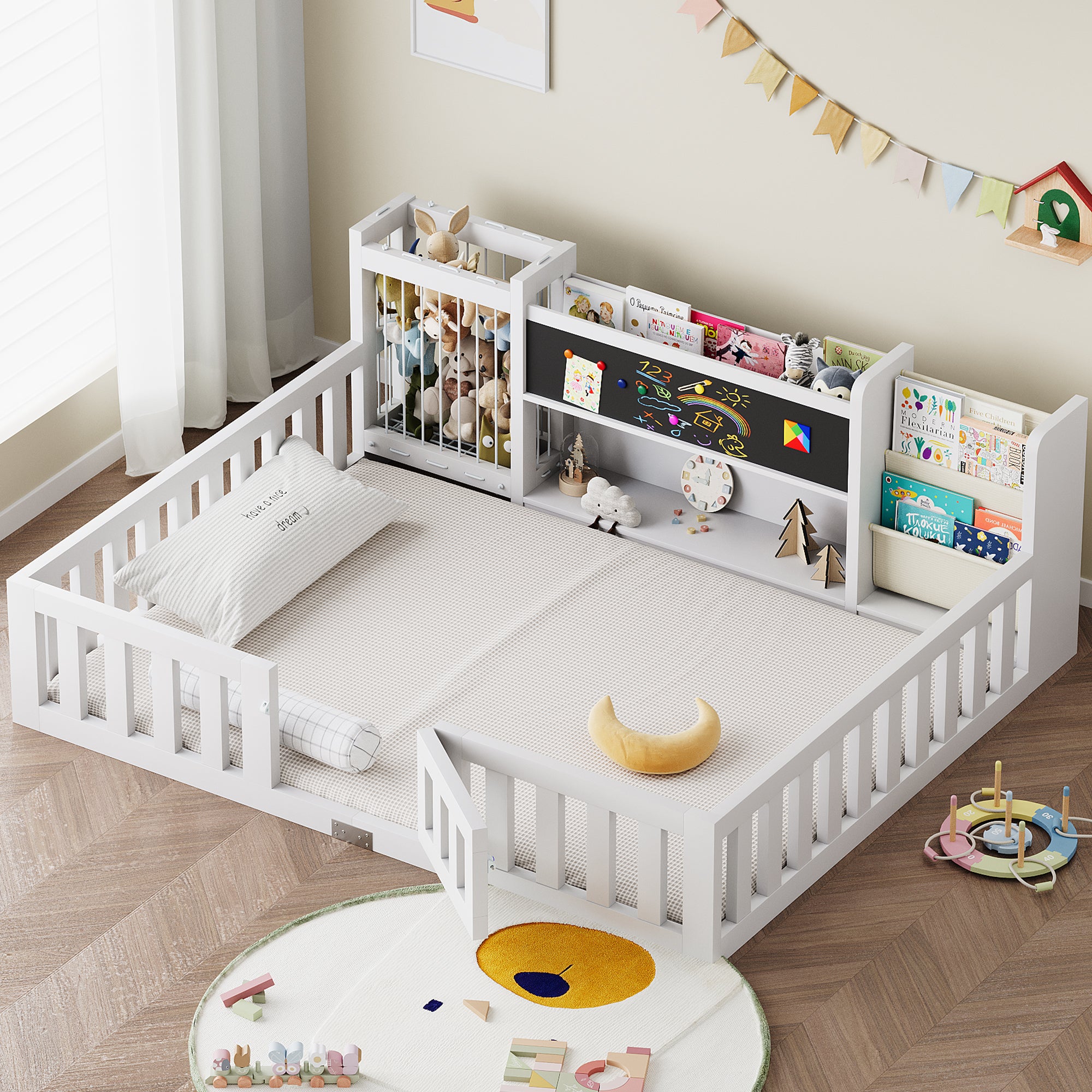 Advwin Toddler Floor Bed with Door & Safety Rails