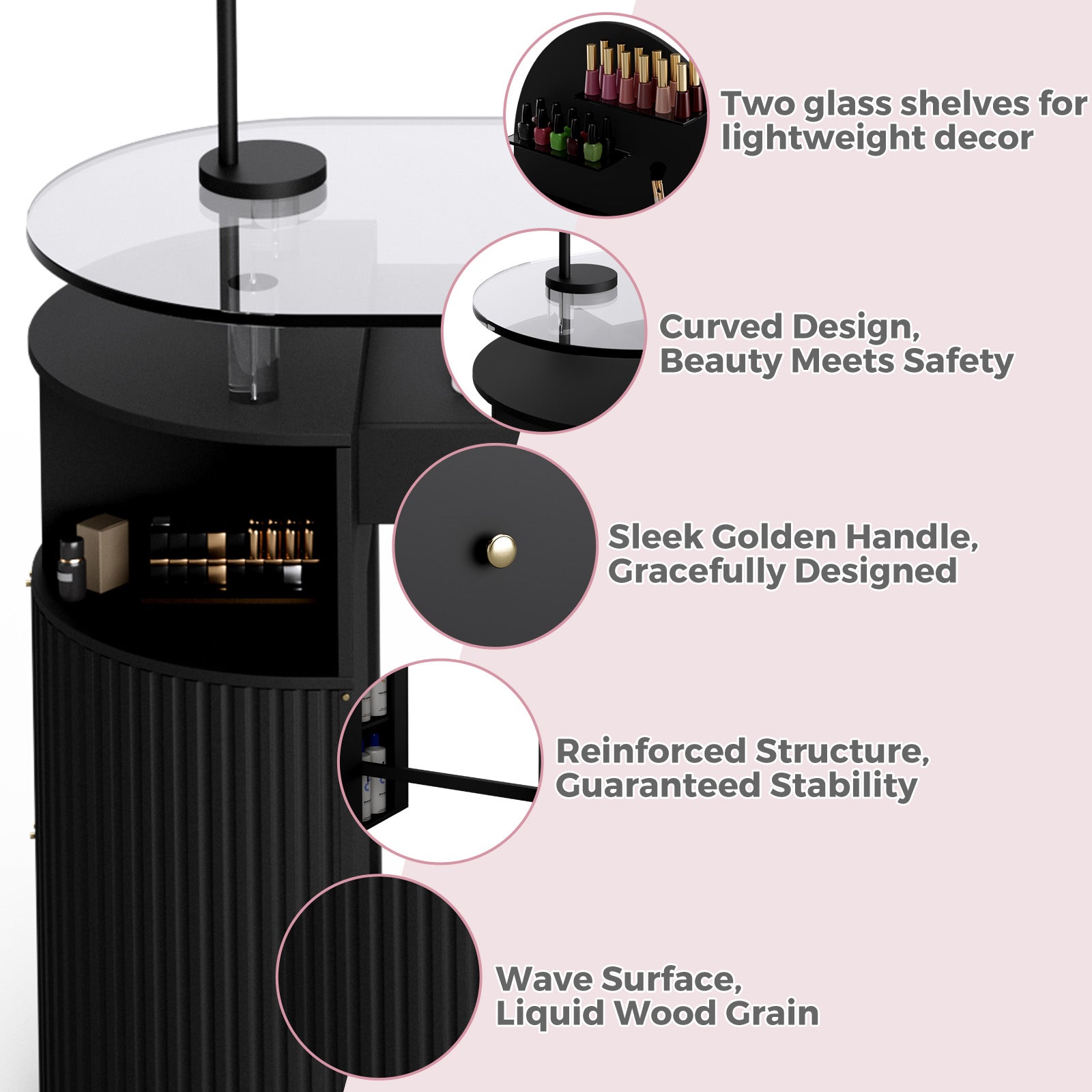 Advwin Nail Table with Tempered Glass Top