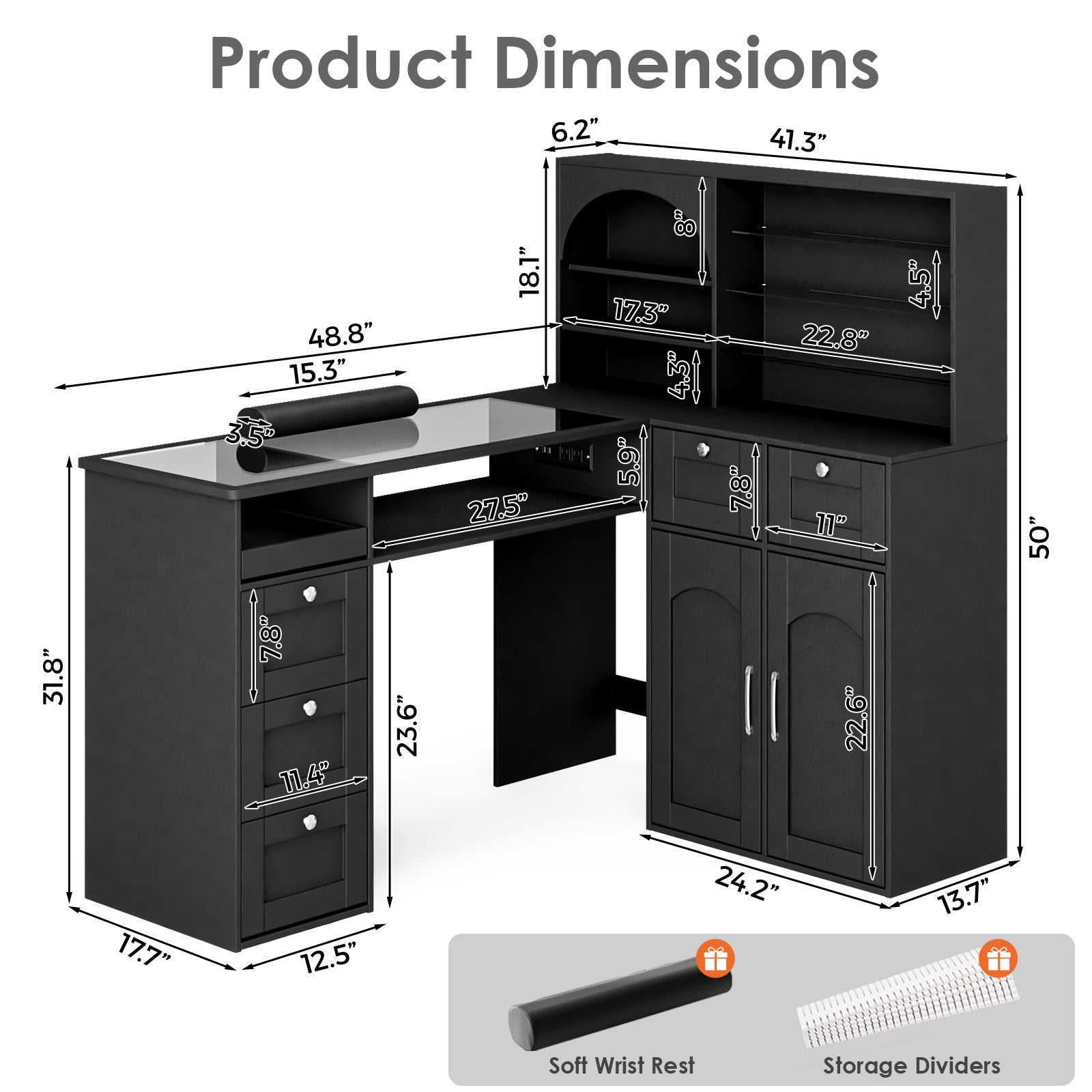 Advwin Nail Table w/LED Display Shelf Glass Table Top (Pre-Order)