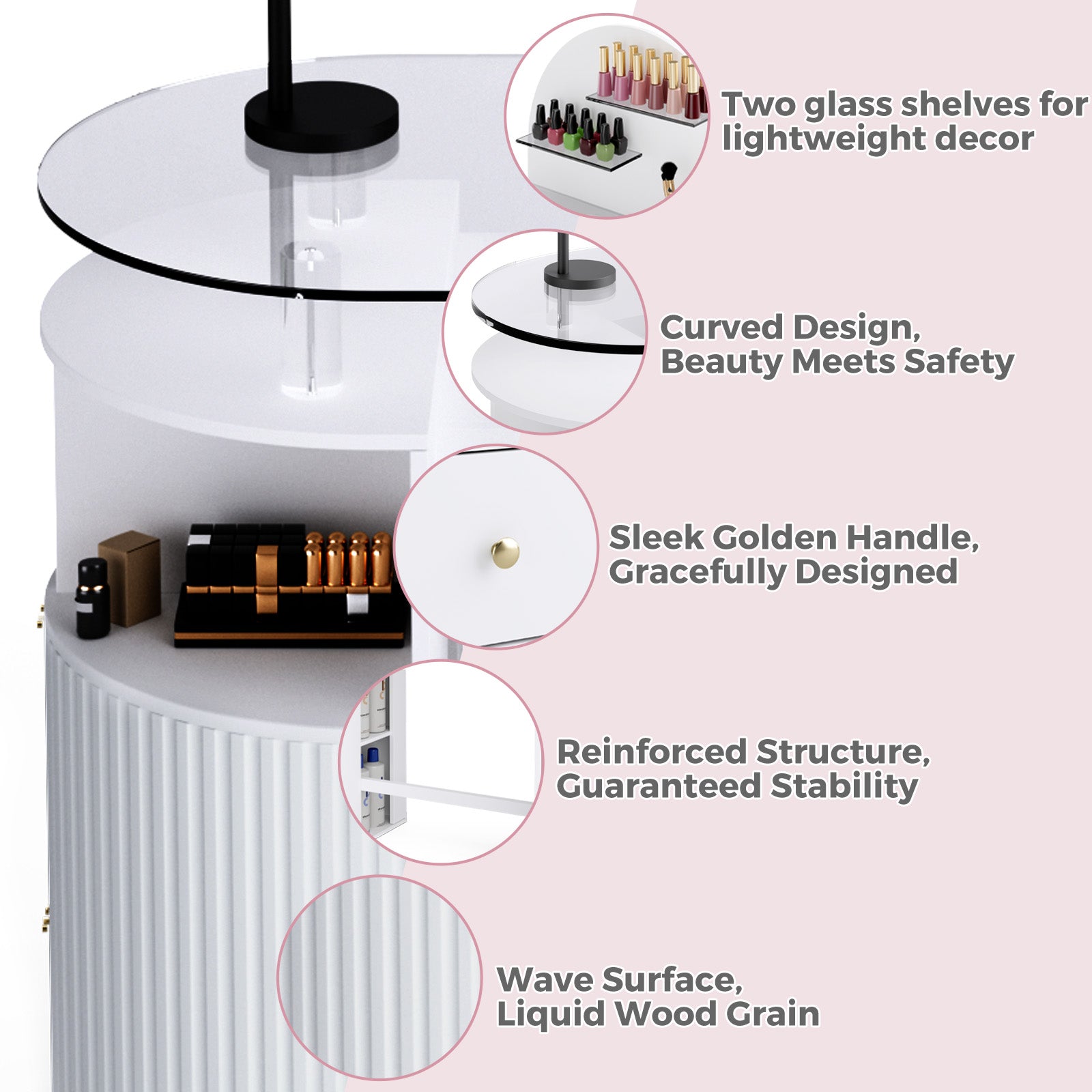 Advwin Nail Table with Tempered Glass Top
