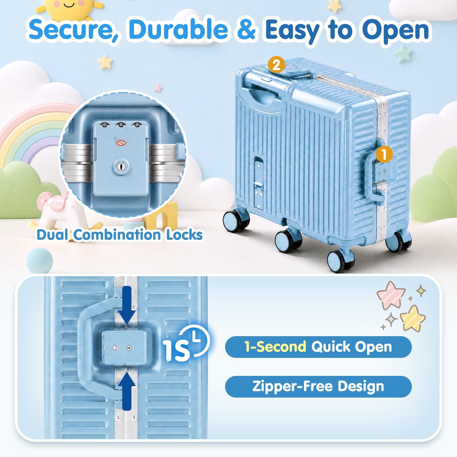 Advwin 20" Aluminum Frame Kids Ride-On Suitcase w/ 6 Wheels