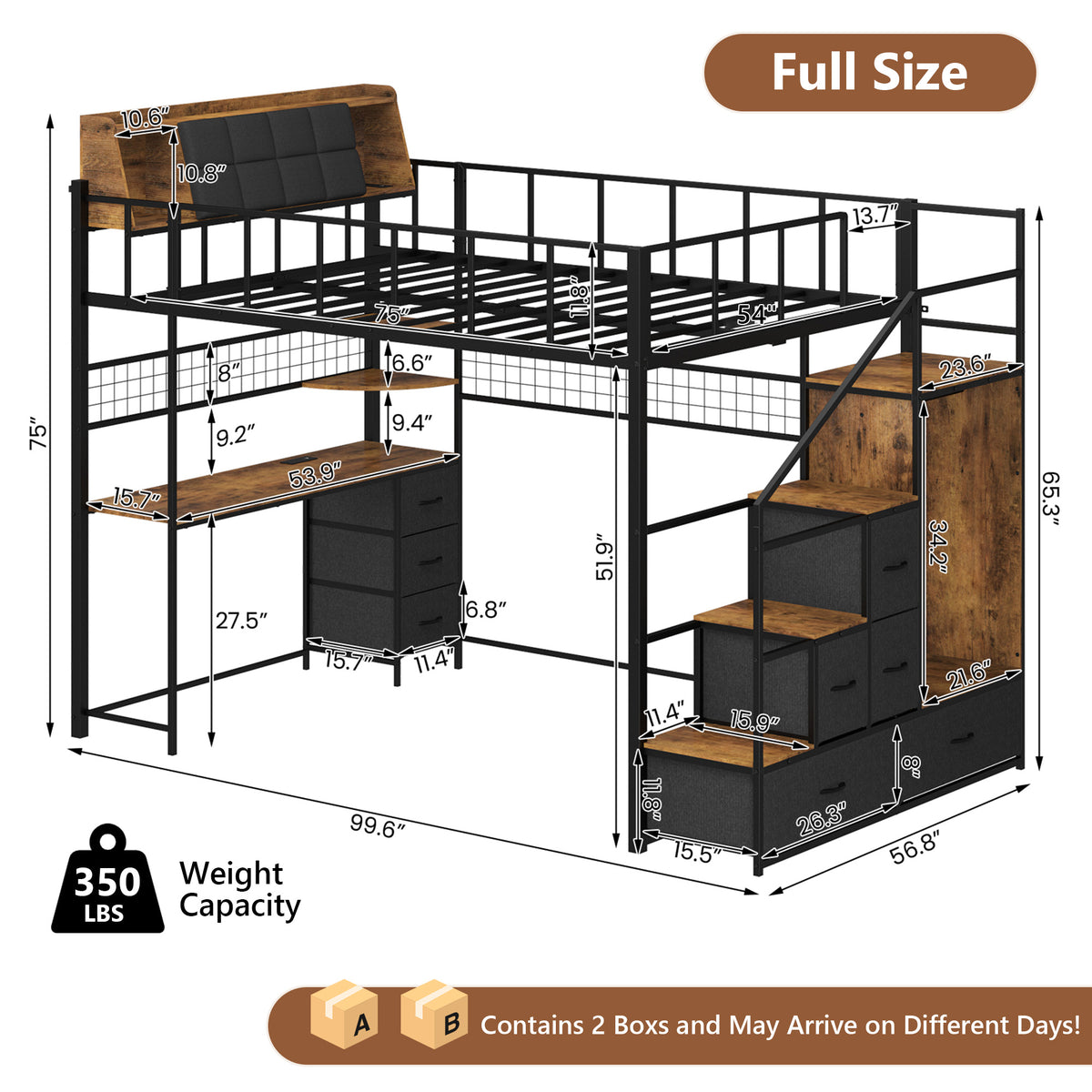 Advwin Loft Bed with Storage Headboard & Power Outlets