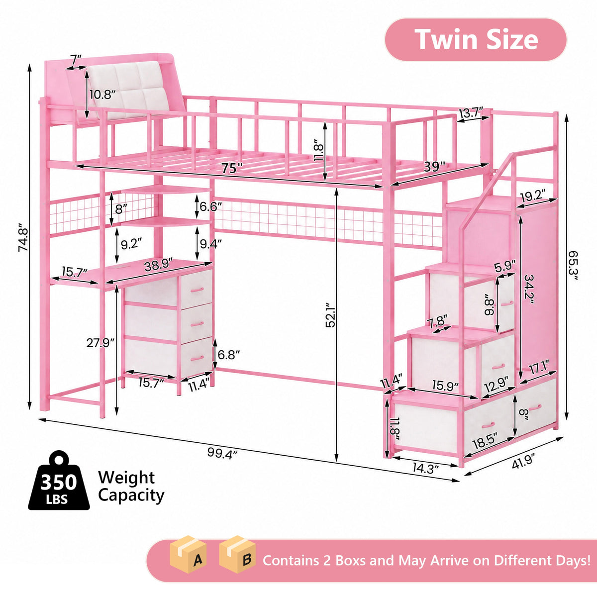 Advwin Loft Bed with Storage Headboard & Power Outlets