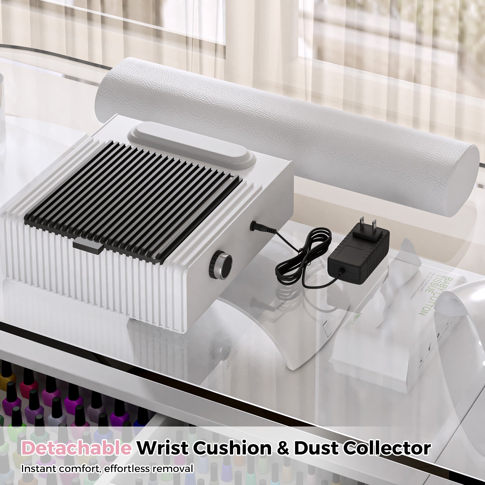 Advwin Nail Table with Tempered Glass Top