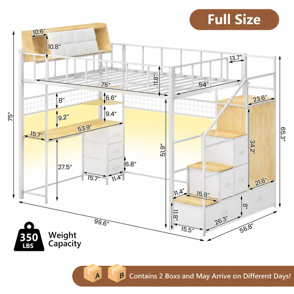 Advwin Loft Bed with Storage Headboard & Power Outlets