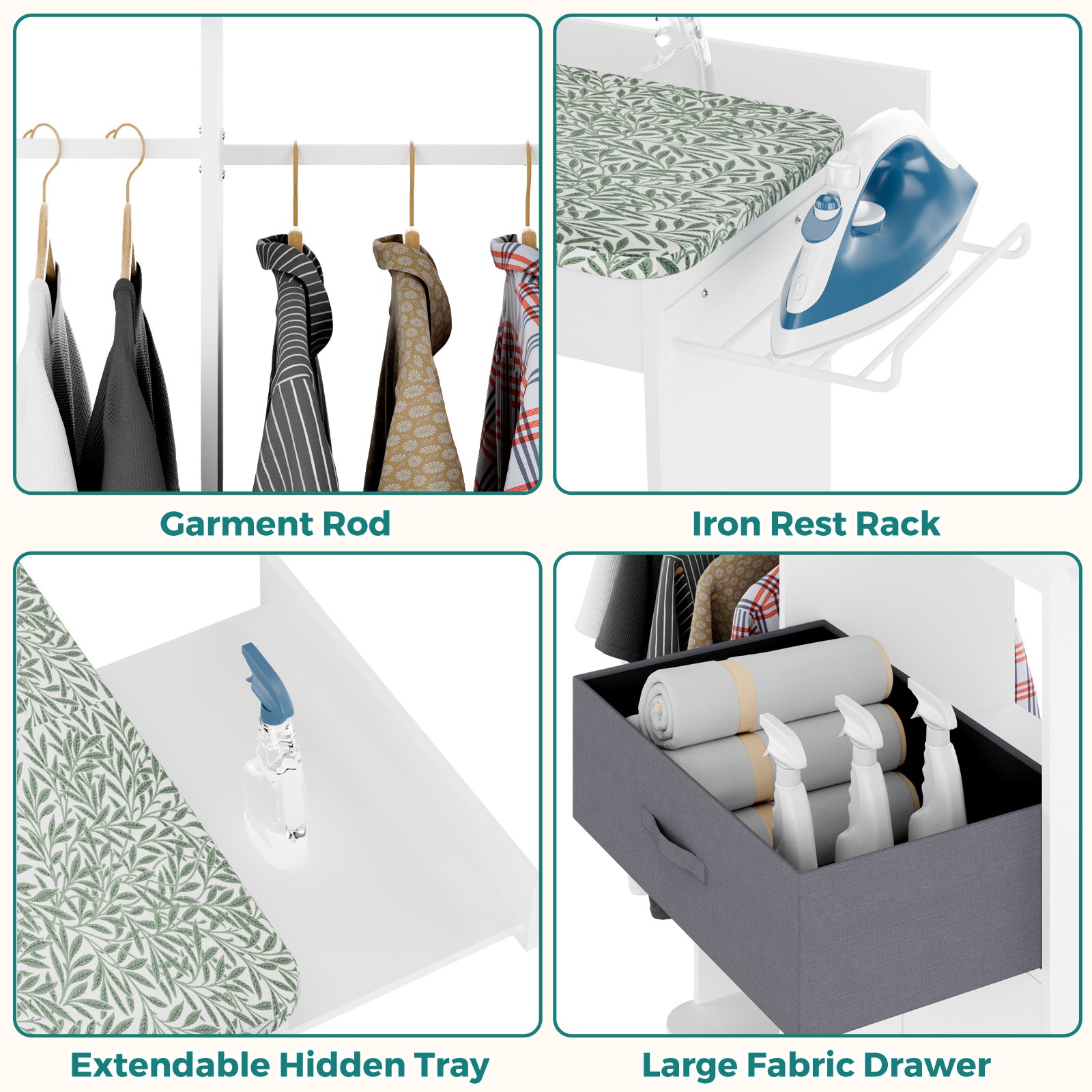 Advwin Rolling Ironing Board with Storage Cabinet