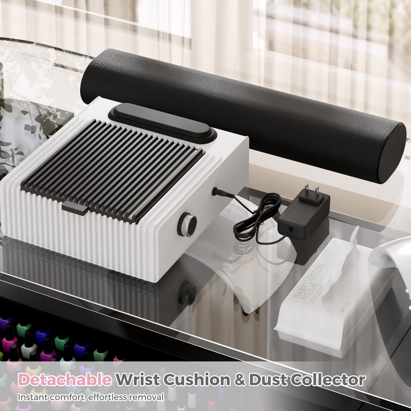 Advwin Nail Table with Tempered Glass Top