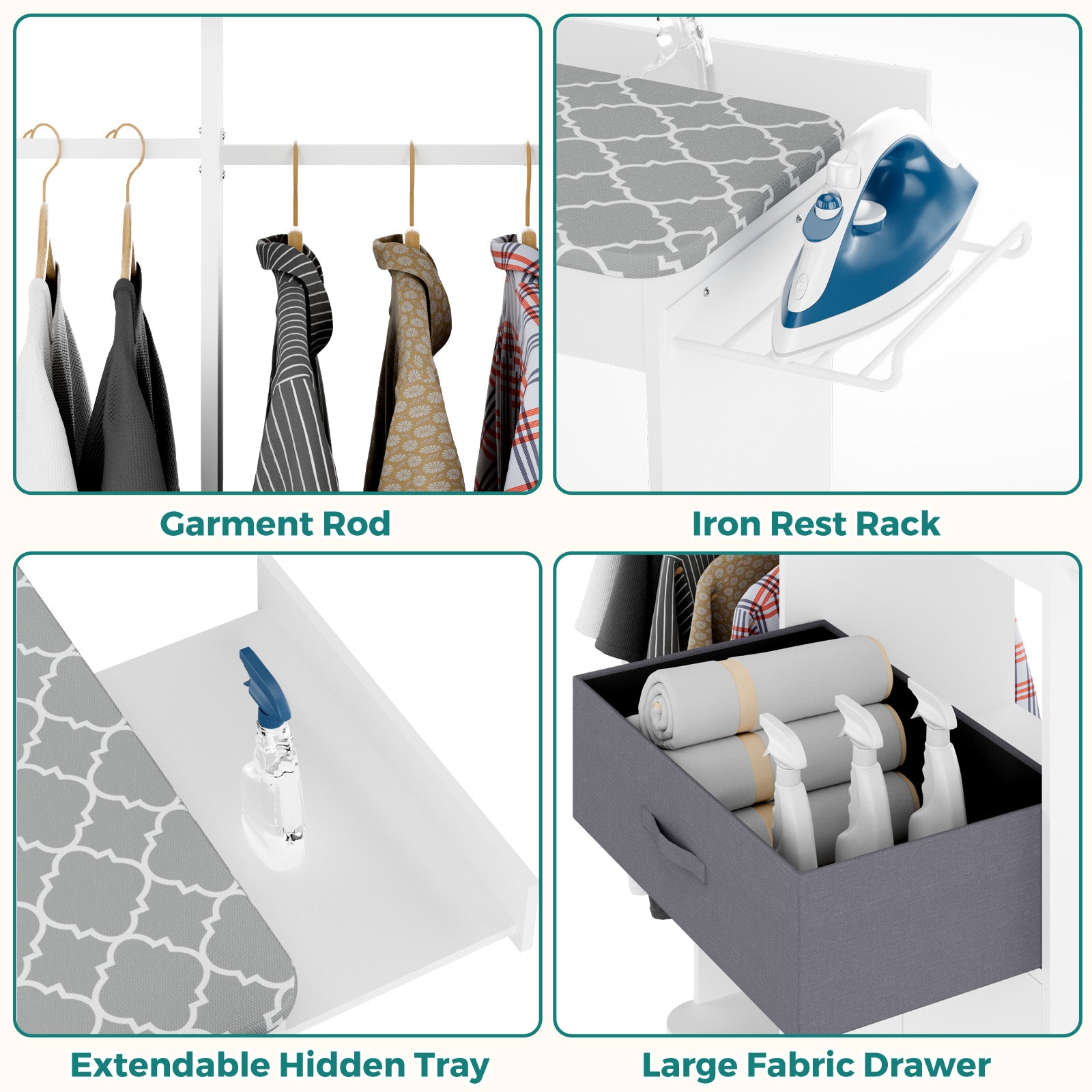 Advwin Rolling Ironing Board with Storage Cabinet