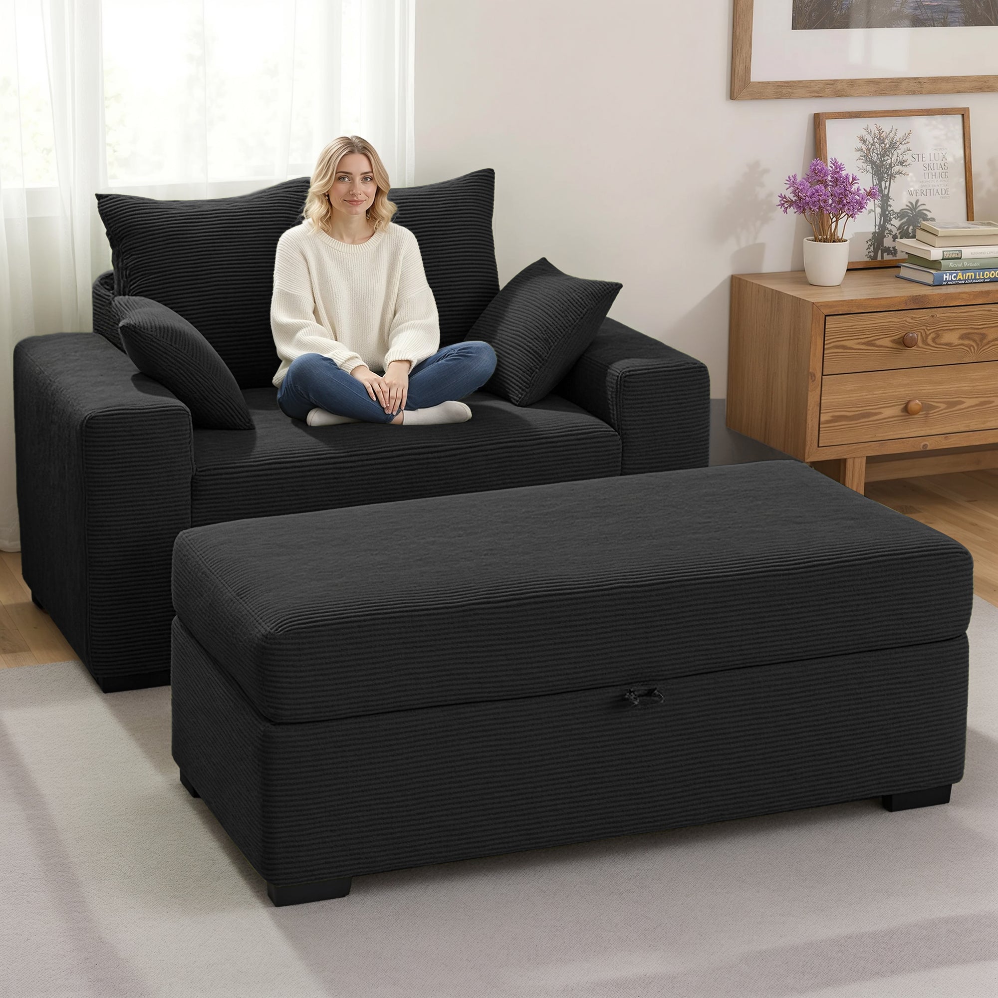 Advwin Chaise Lounge with Storage Ottoman Medium-Rib