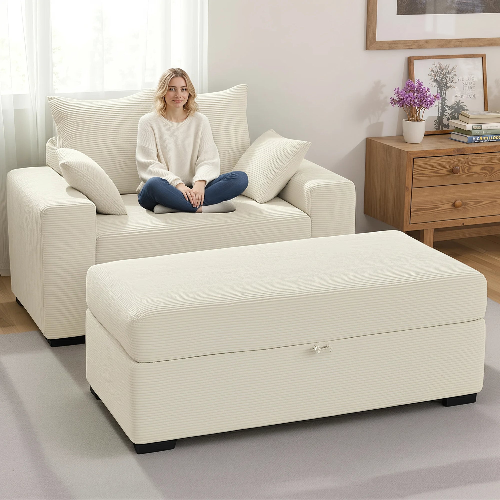 Advwin Chaise Lounge with Storage Ottoman Medium-Rib