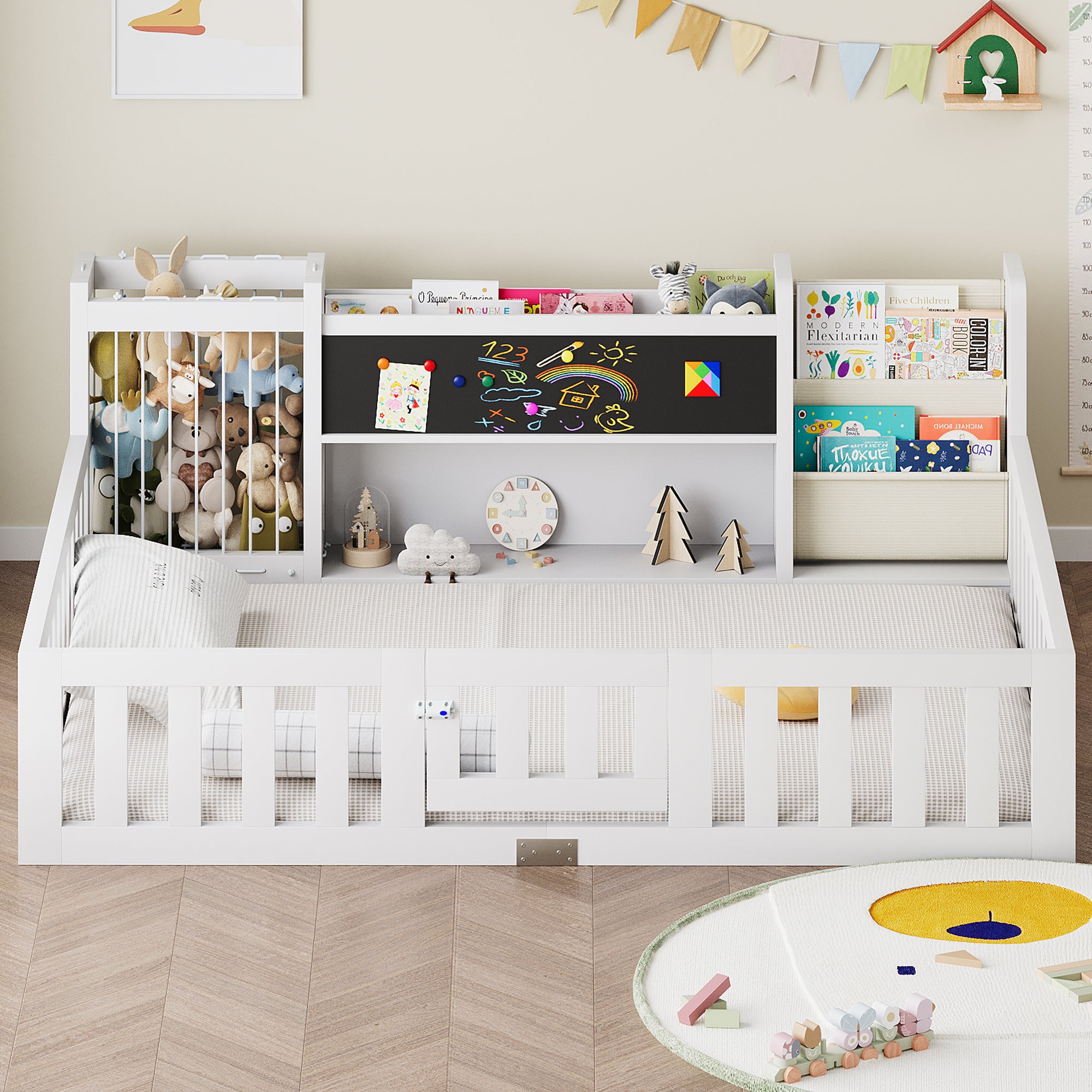 Advwin Toddler Floor Bed with Door & Safety Rails