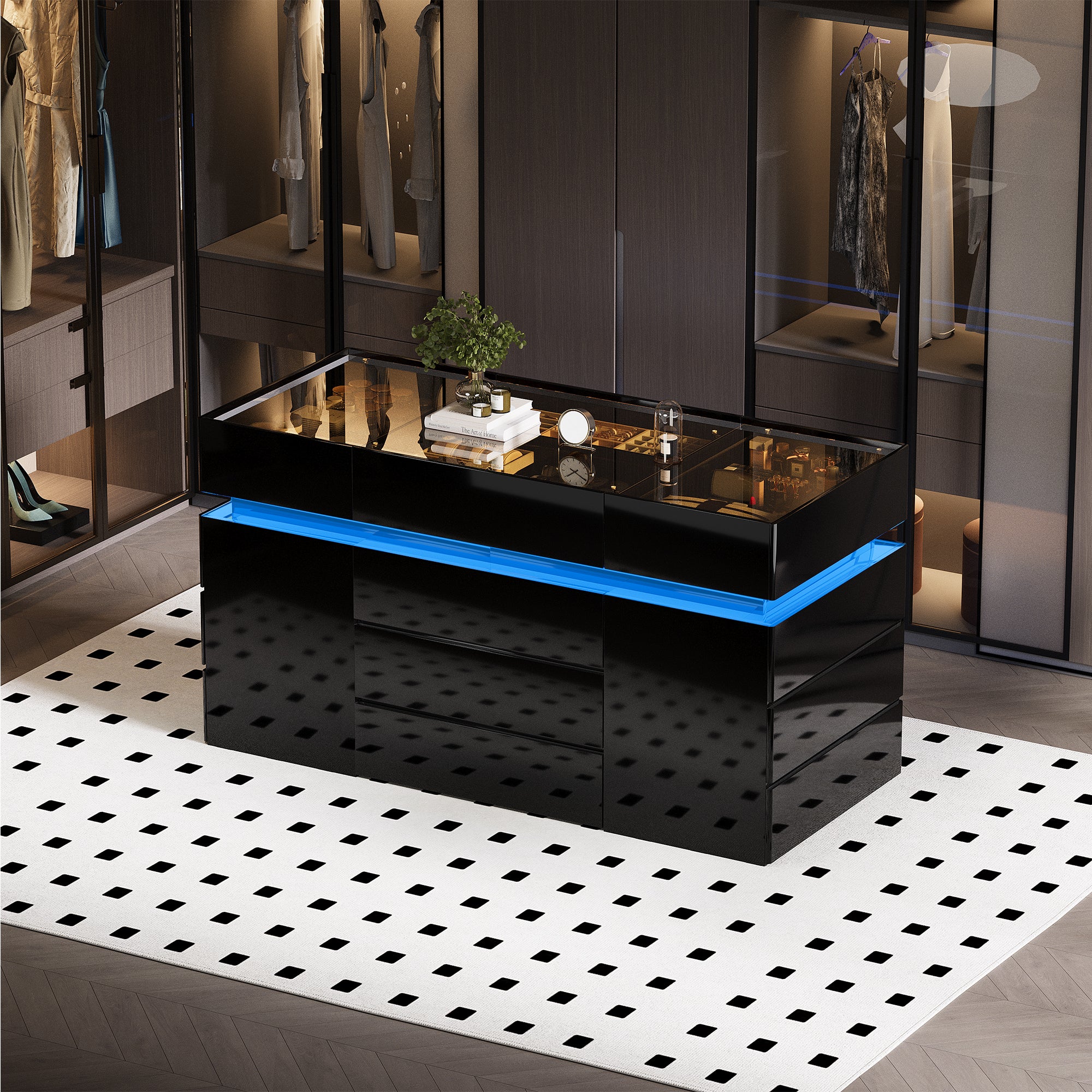 Advwin Luxury Glossy Closet Island with 16 Drawers
