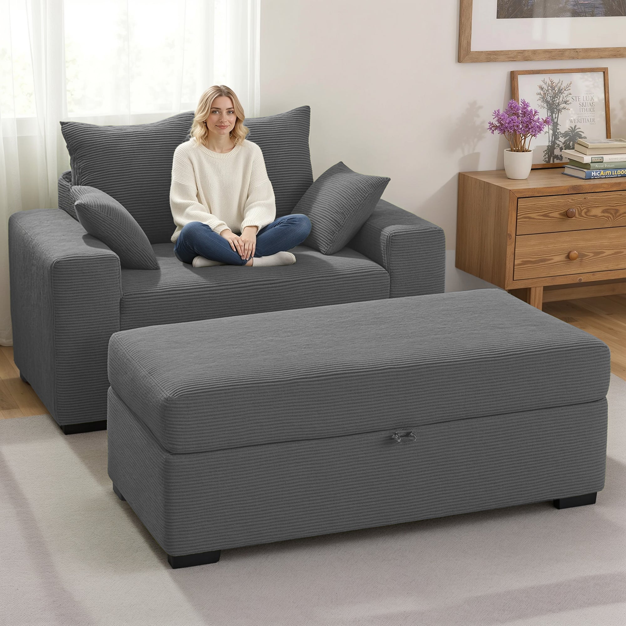 Advwin Chaise Lounge with Storage Ottoman Medium-Rib