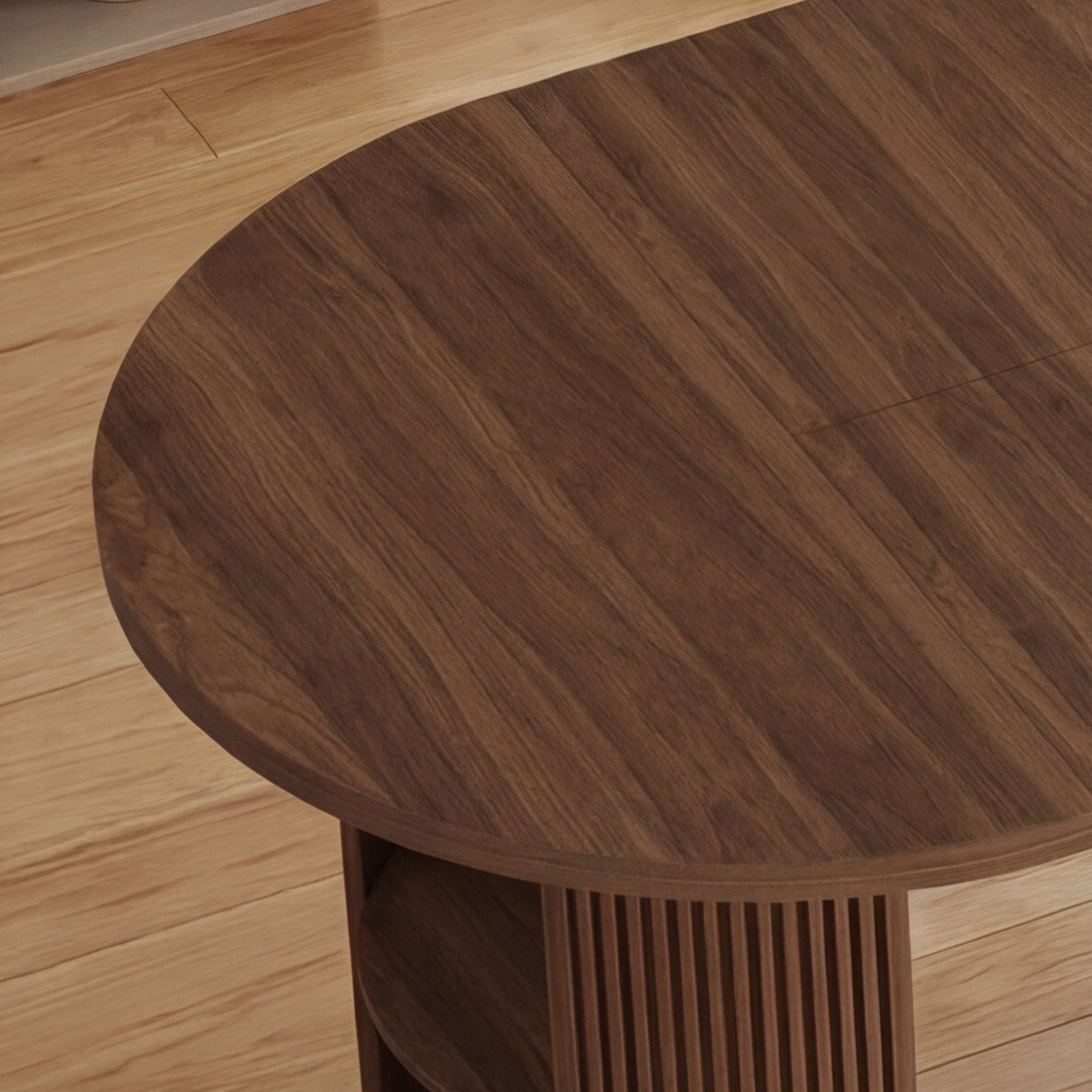 Wooden table with a smooth finish on a wooden floor