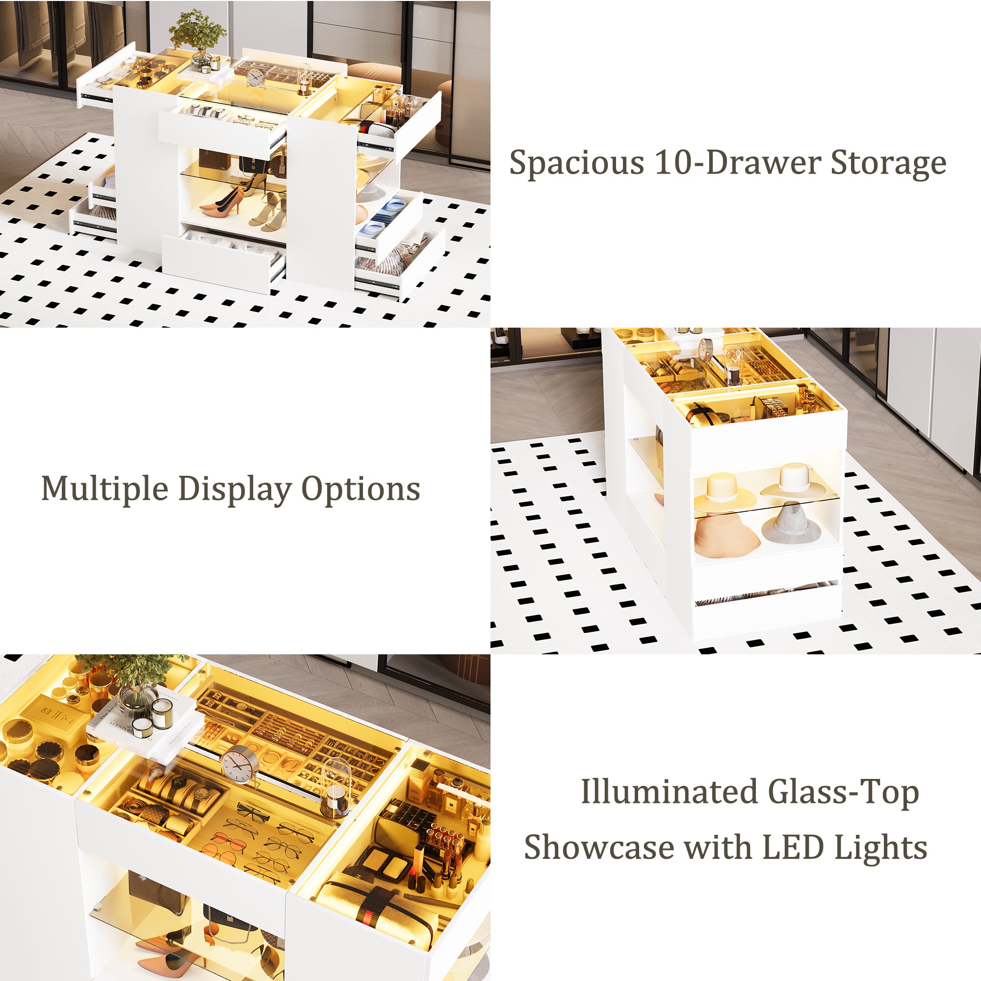 Advwin Modern Closet Island with 10 Drawers
