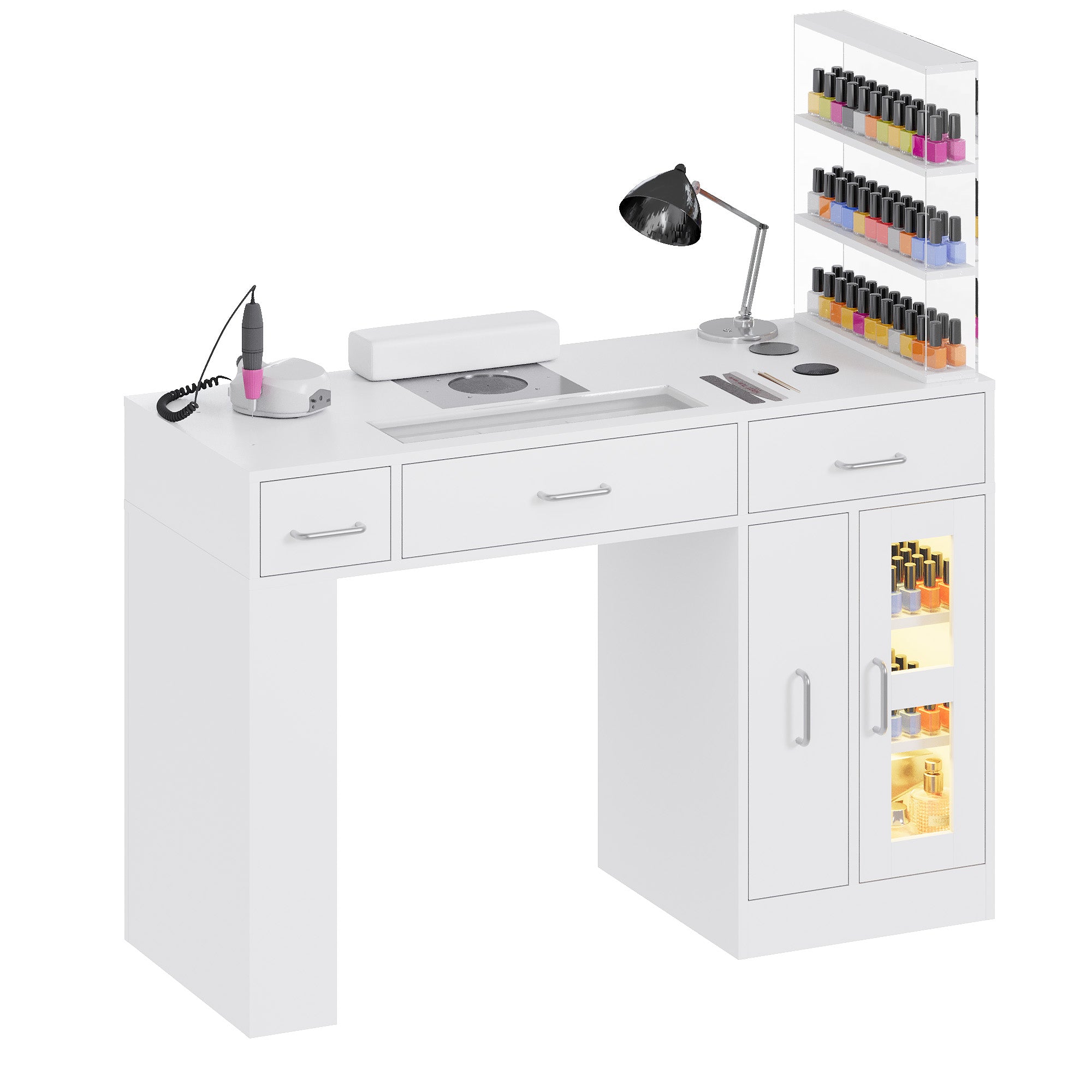 Advwin Acetone-Resistant Manicure Table w/Movable Shelves