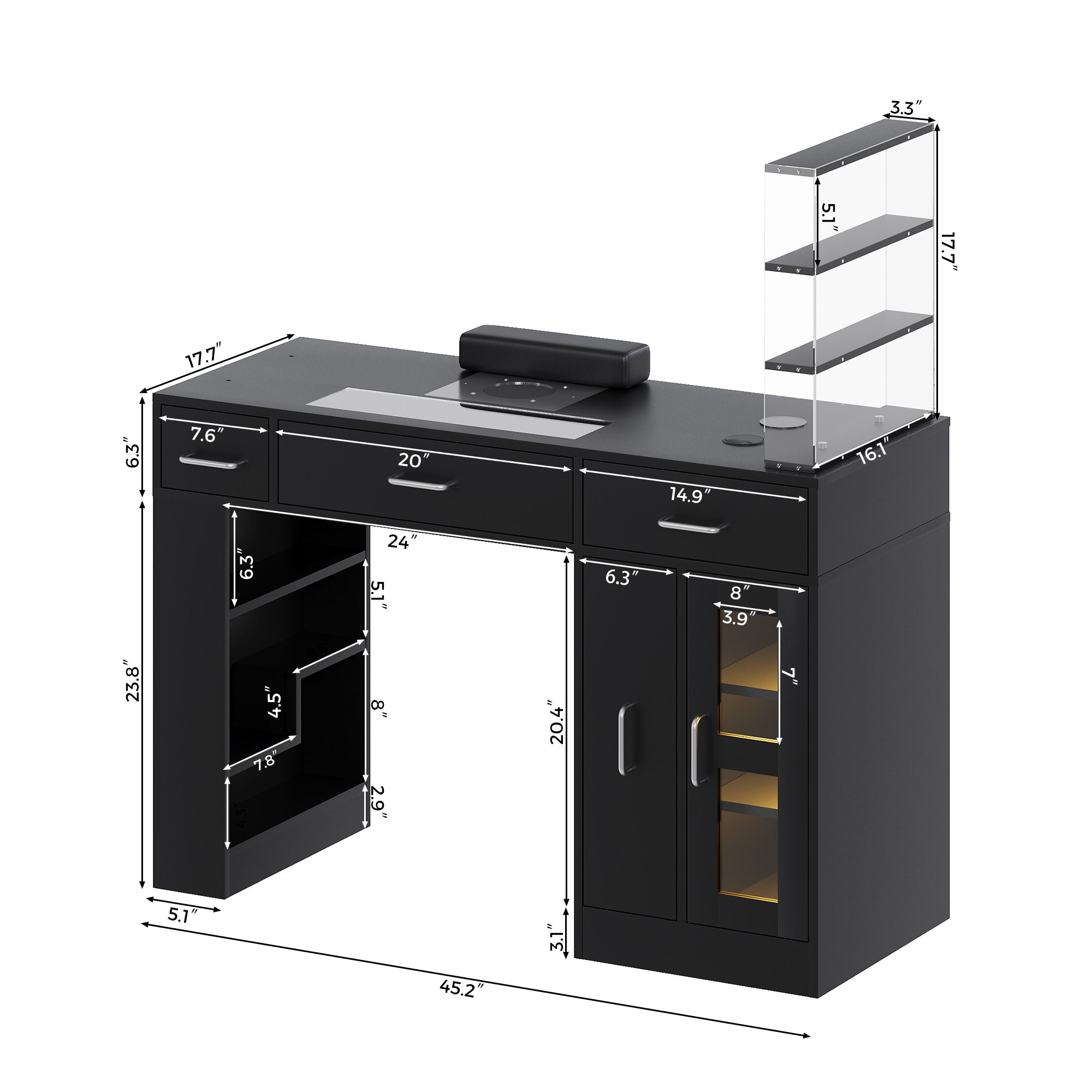 Advwin Acetone-Resistant Manicure Table w/Movable Shelves