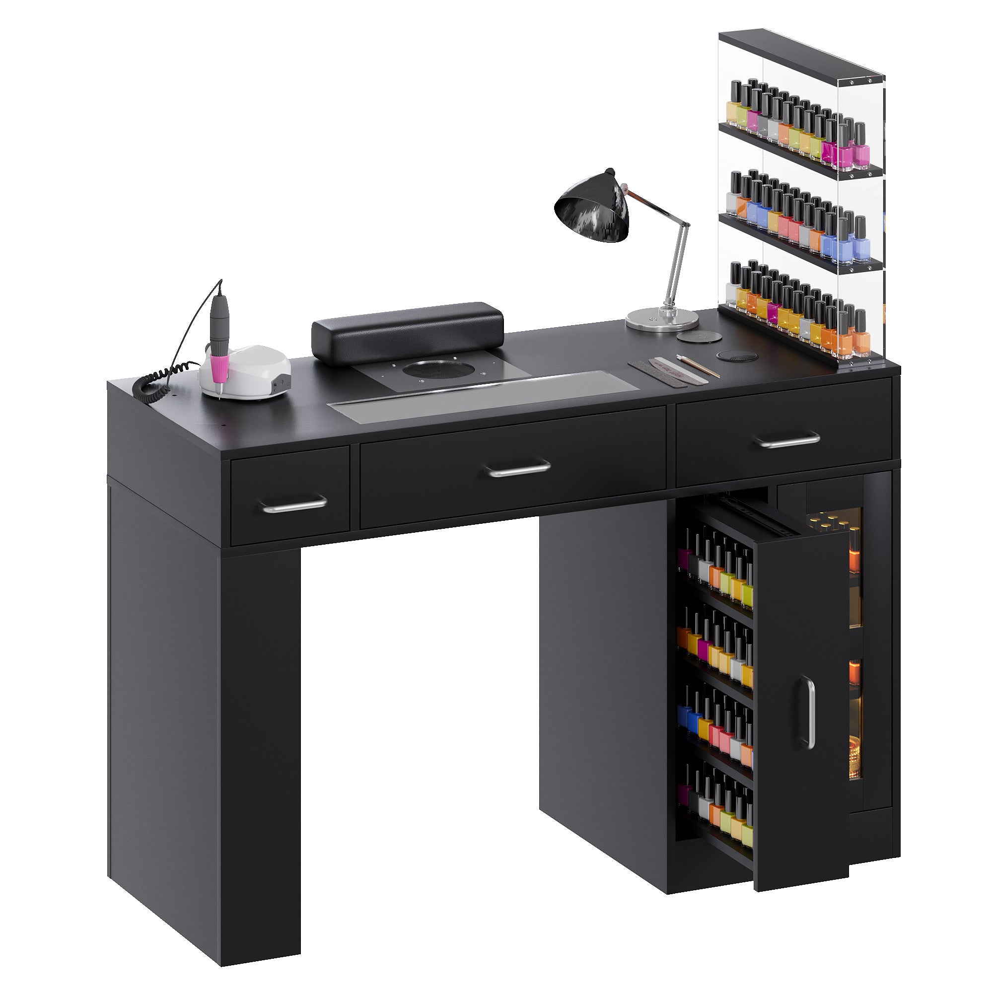 Advwin Acetone-Resistant Manicure Table w/Movable Shelves