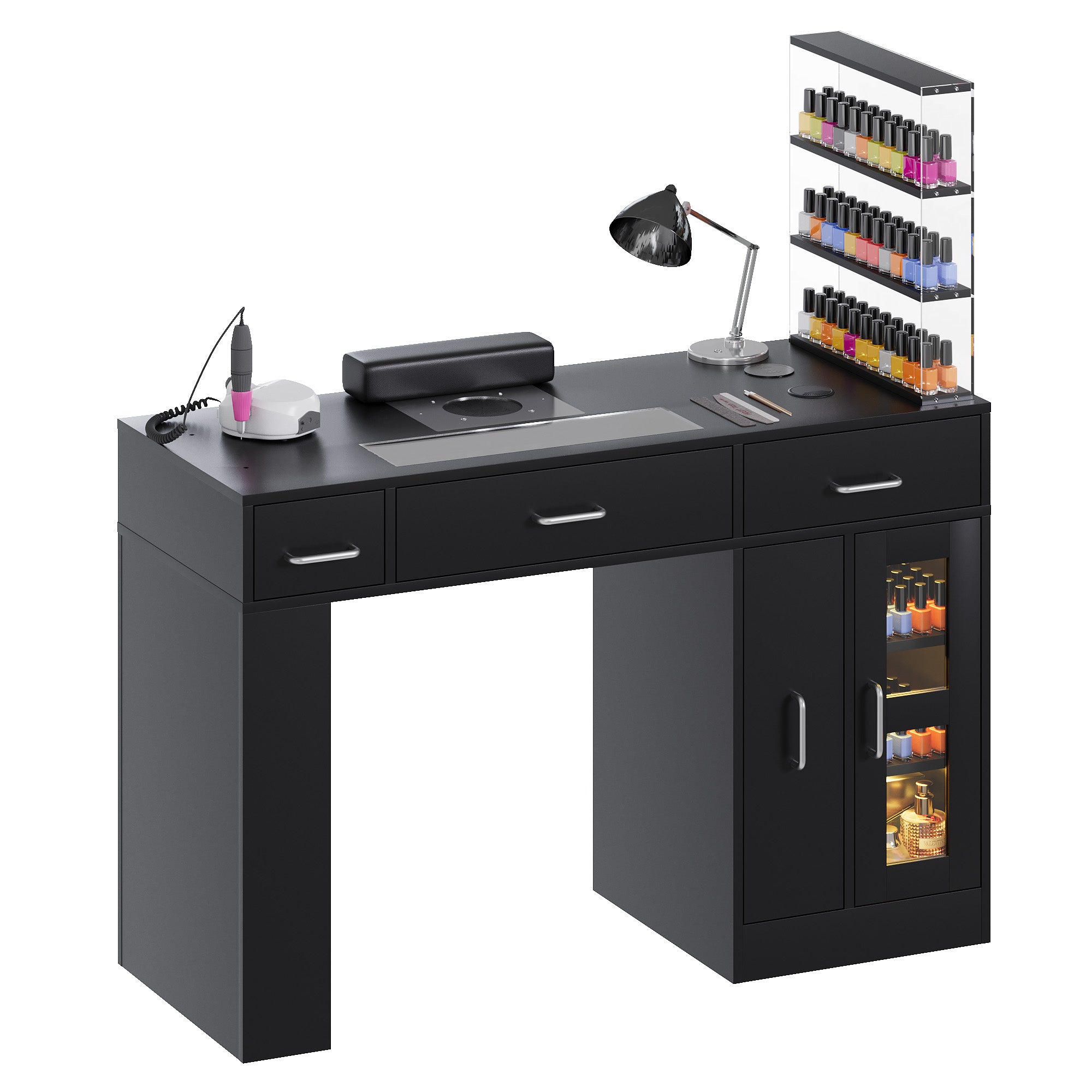 Advwin Acetone-Resistant Manicure Table w/Movable Shelves